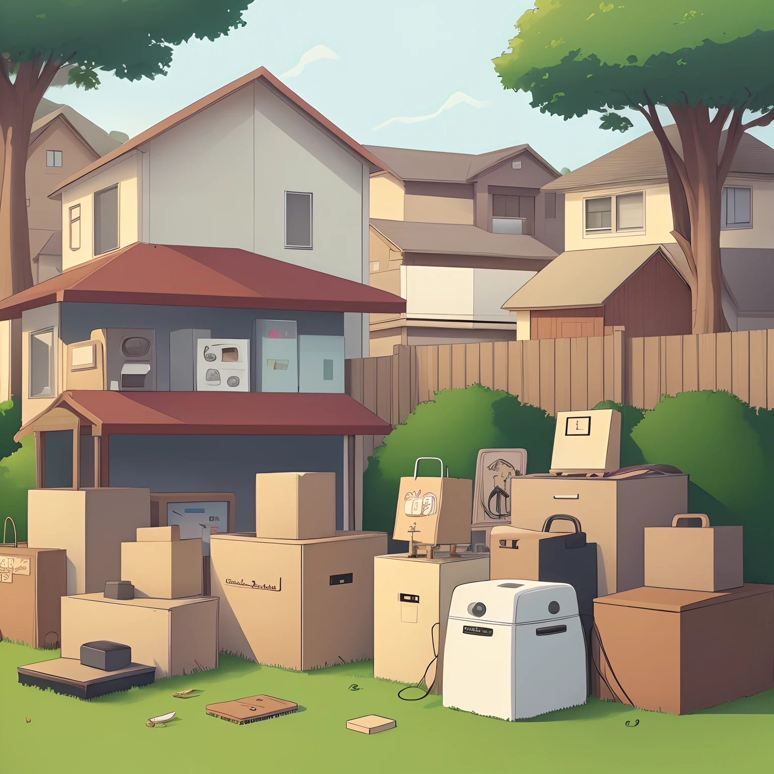 minimalistic cartoon of yard sale