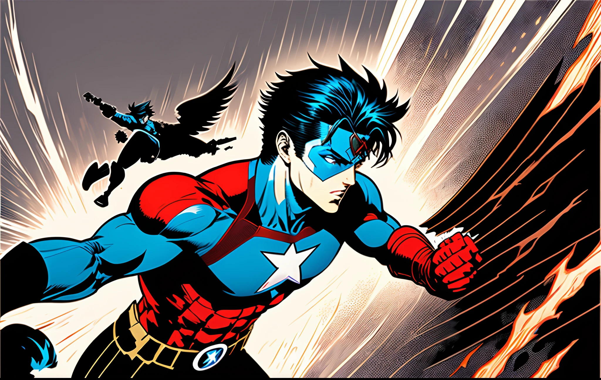 Nightwing fighting beside Captain America comic book art