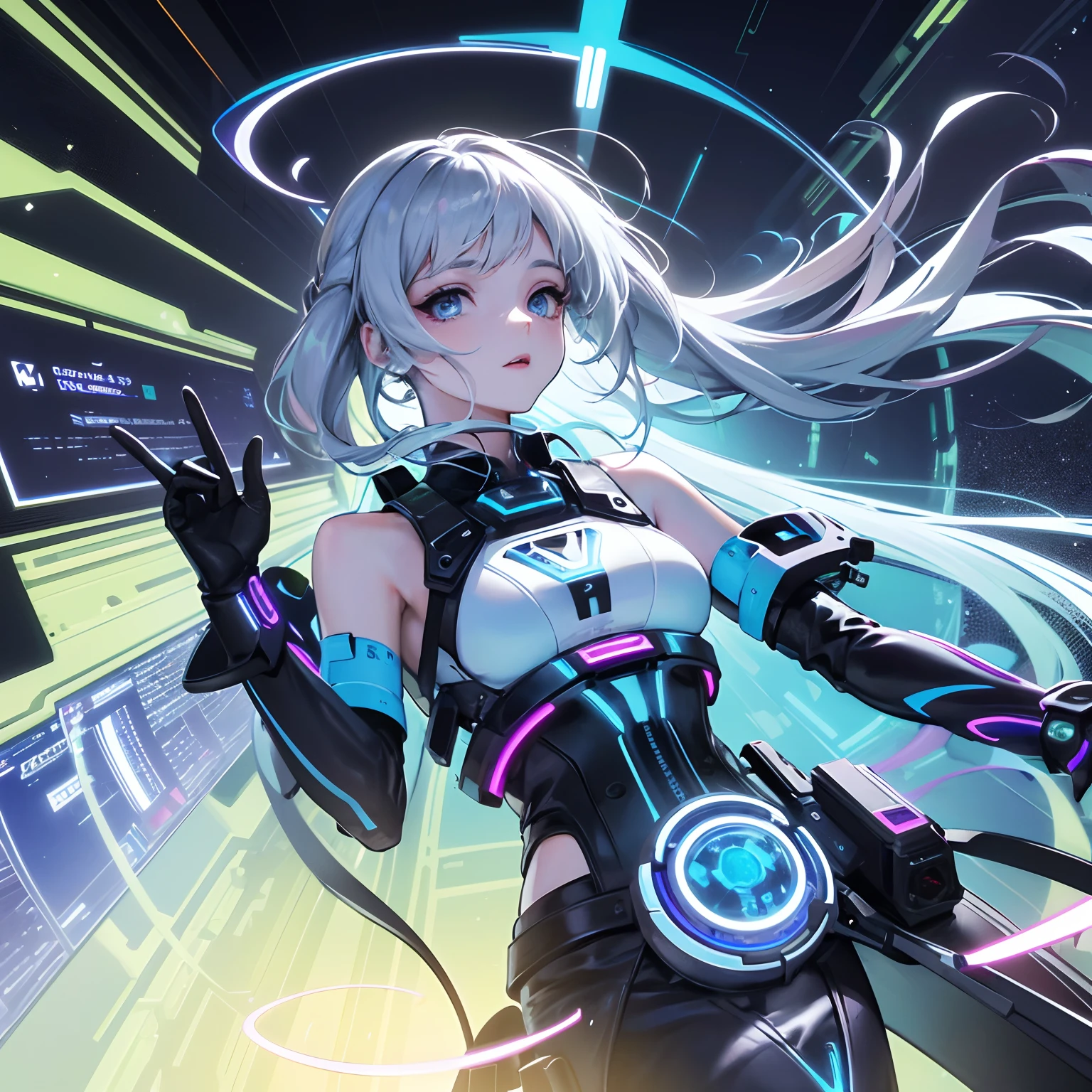 (((Hyper Detail)))、Frozen Preserved Girl、makina、cyborgs、10 Worlds,000 years、a beauty girl、Full cable、Blood droplets、Large number of monitor screens、Frozen capsules、细致背景、Big Light、heav breathing、Danger to life、art by、dynamic compositions