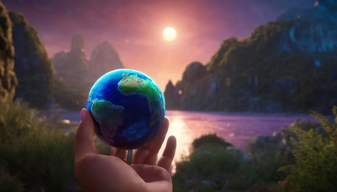 A Hand Holding a Childish Style Planet, 8k, hd, uhd style disney