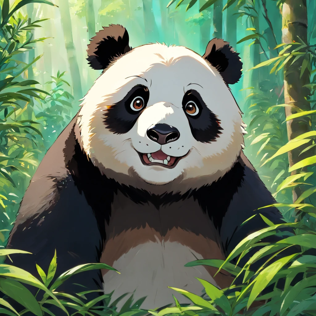 A panda looking into the camera with a look of surprise and confusion, Looking with his head turned sideways, num lindo jardim