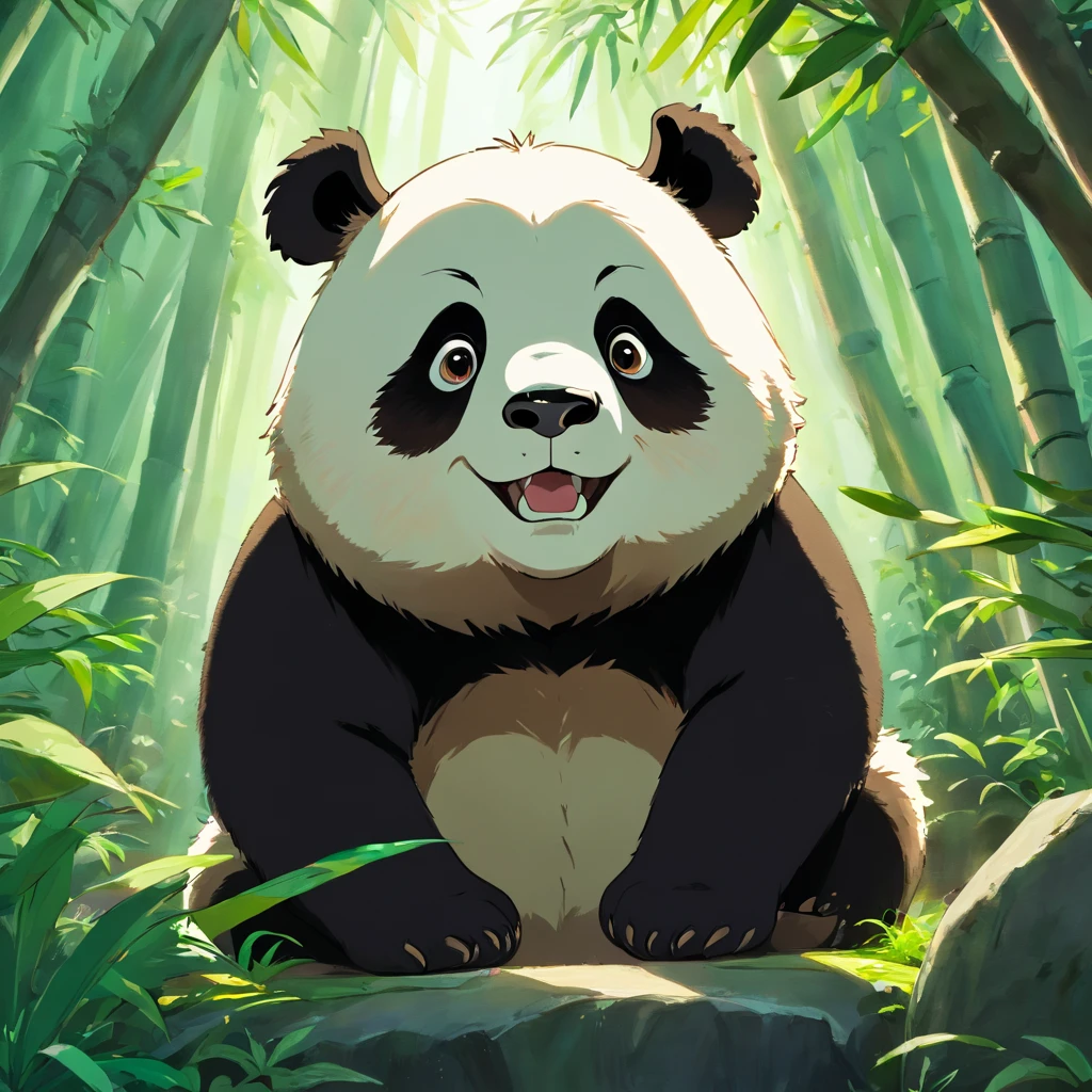 A panda looking into the camera with a look of surprise and confusion, Looking with his head turned sideways, num lindo jardim