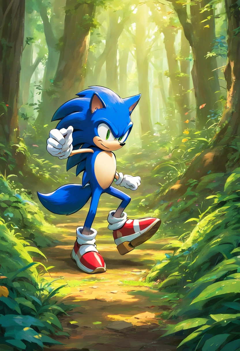 sonic the hedgehog,em uma floresta sombria,batalhando contra um faker sonic com tom de pele mais escura