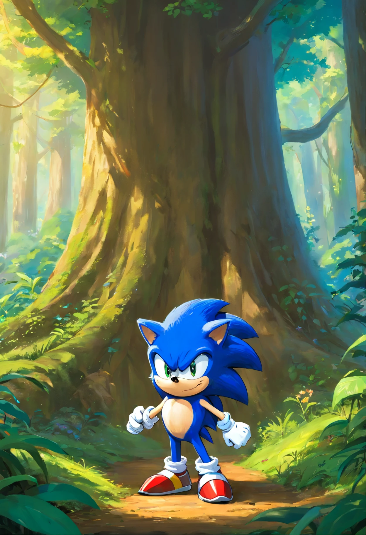 sonic the hedgehog,em uma floresta sombria,batalhando contra um faker sonic com tom de pele mais escura
