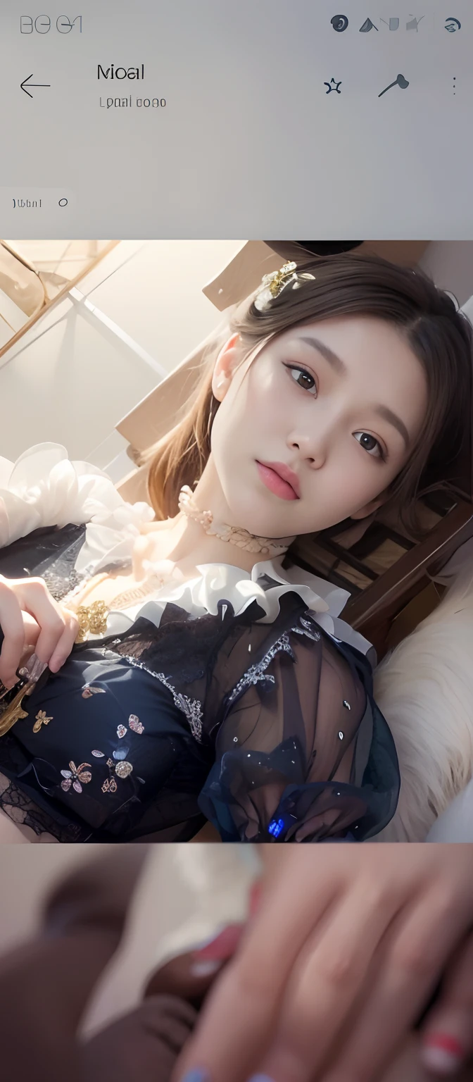 there is a woman that is laying down on a chair, ulzzang, frilled blooming collar, sha xi, ruan jia beautiful!, beautiful cute, cute beautiful, dream medium portrait top light, jinyoung shin, yanjun chengt, inspired by Huang Ji, hanfu, lovely delicate face, trending on cgstation, xintong chen, sakimichan