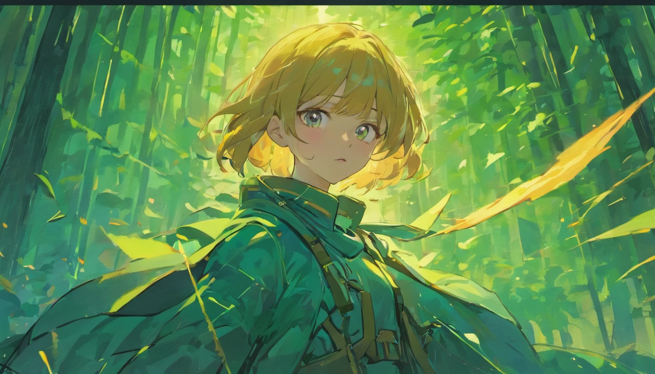 Military Uniform Field Forest Comic Book The illustration style captures this aura of mystery through detailed digital art, Combine complex lines with a vibrant color palette. --AR 16:9 --V 5