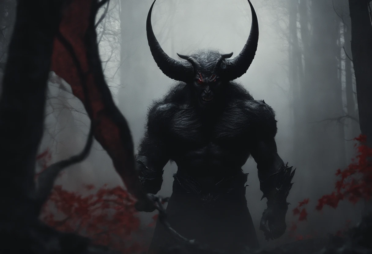 A compelling portrait-style artwork that should depict a moment where the devil has a grasp on a man The composition should emphasize vulnerability, with the devil on the left and the man on the right, slightly smaller in size. Use a dark and moody color palette, incorporating dark reds, deep purples, and charcoals for the background to convey a sense of foreboding. The devil's figure should be shadowy and menacing, with human-like but sinister features, while the subject should express fear, determination, and being overwhelmed. The devil's hand should firmly grip the man's forearm, leaving red marks, symbolizing the allure of temptation and inner struggle. The background should feature eerie and abstract elements, such as distant faces or silhouettes representing tormented souls. Utilize dramatic lighting and pay attention to intricate details like chains or barbed wire. This artwork should narrate the story of inner conflict and the resilience of the human spirit against malevolent forces.