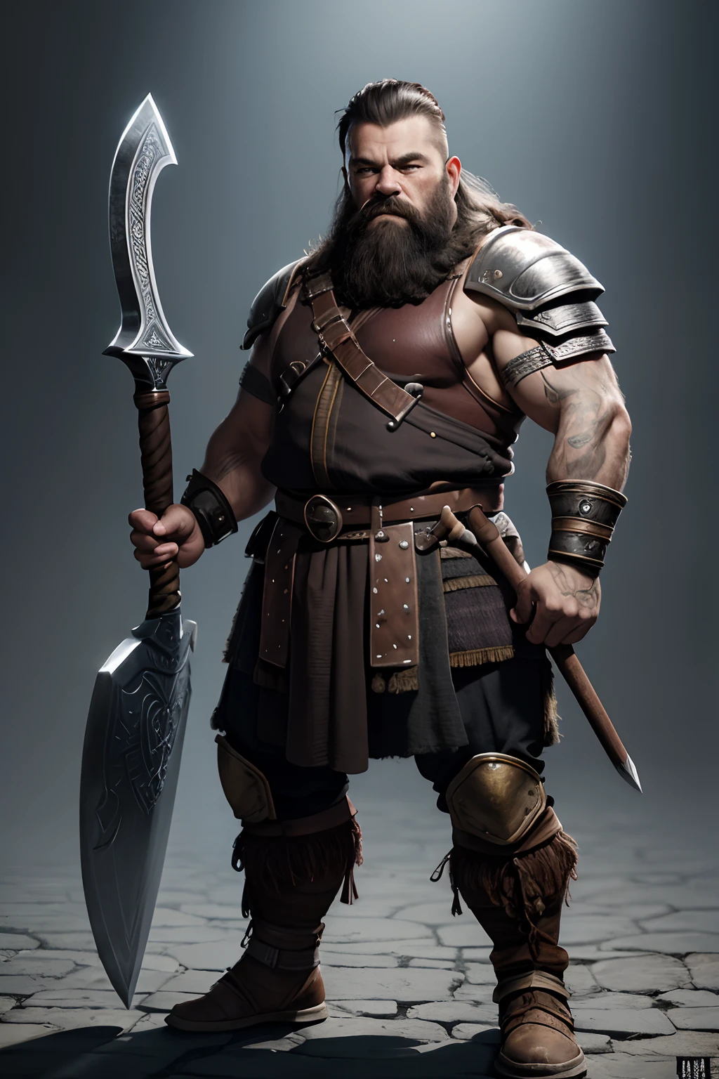 warrior dwarf, homme, 40 ans, A battle axe in hand, un couteau dans la ceinture, corps entier, JdR, fantaisie, highly detailed, digital painting, roux avec une barbe , without background, no background.
