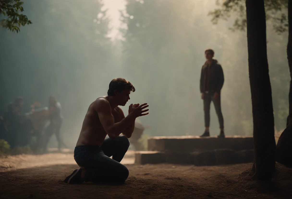 depict the devil having a grasp on a teenager who is desperately trying to get away