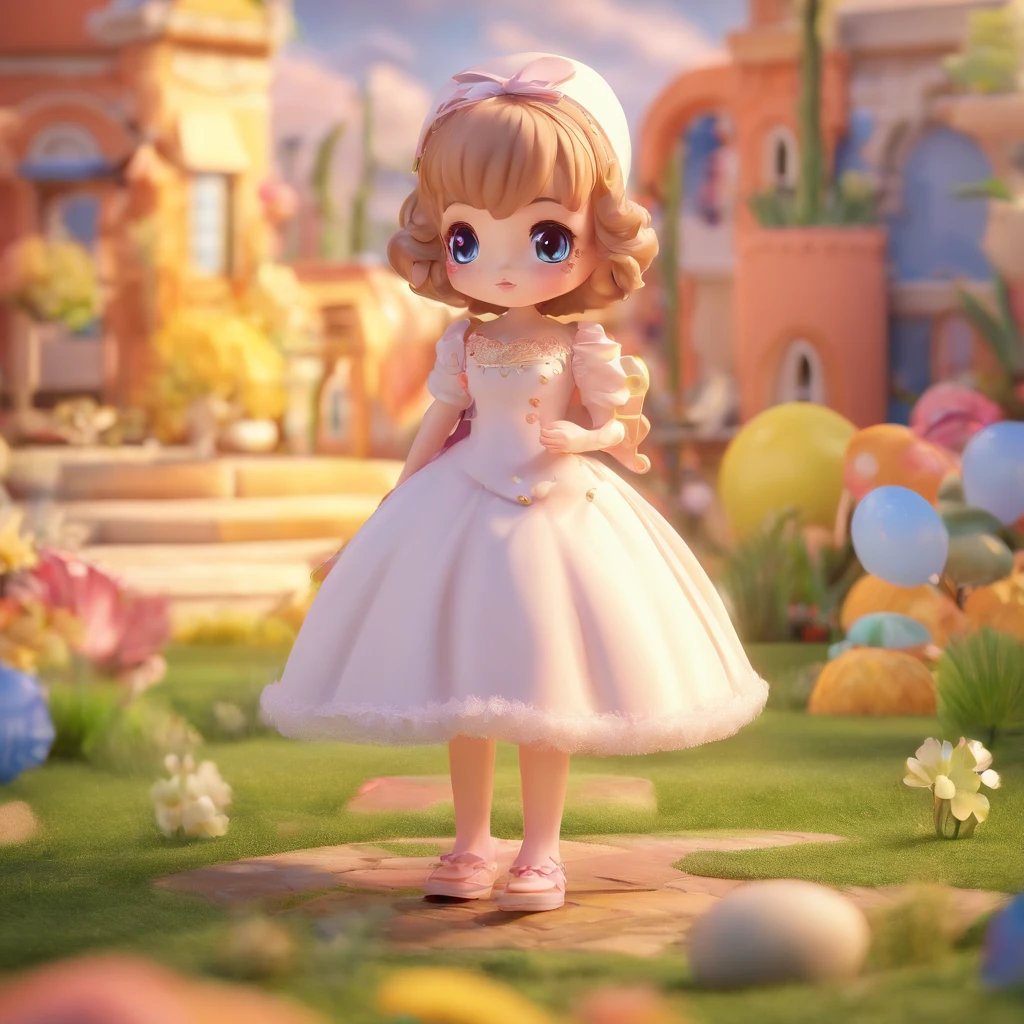 super cute girl ip from pop mart, Strahlende Augen, Cherub,little white dress, Ton, Modelle, Ein Blindbox-Spielzeug, Shiny and delicate,Sauberer Hintergrund, Guter Glanz, 3D-Rendering von,best quality