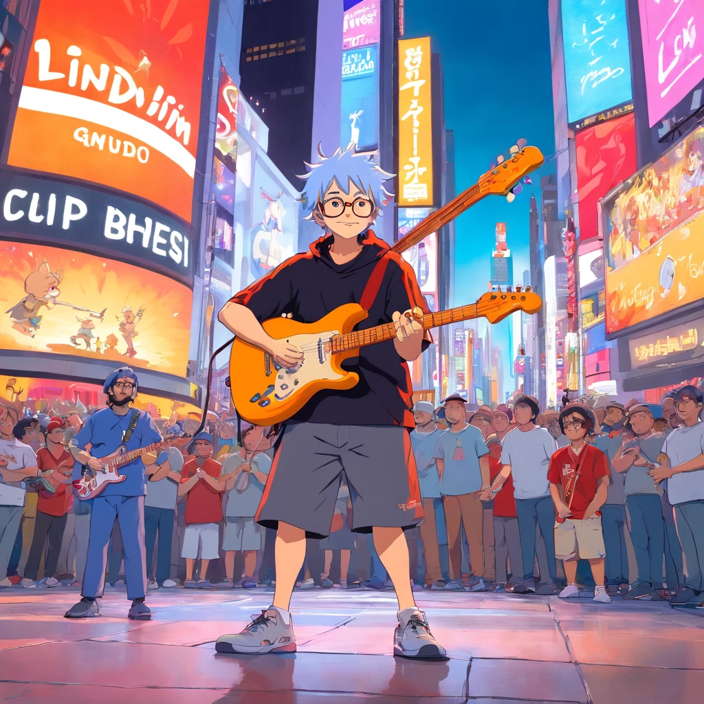 Criar um desenho da banda Limp Bizkit tocando ao vivo na Times Square