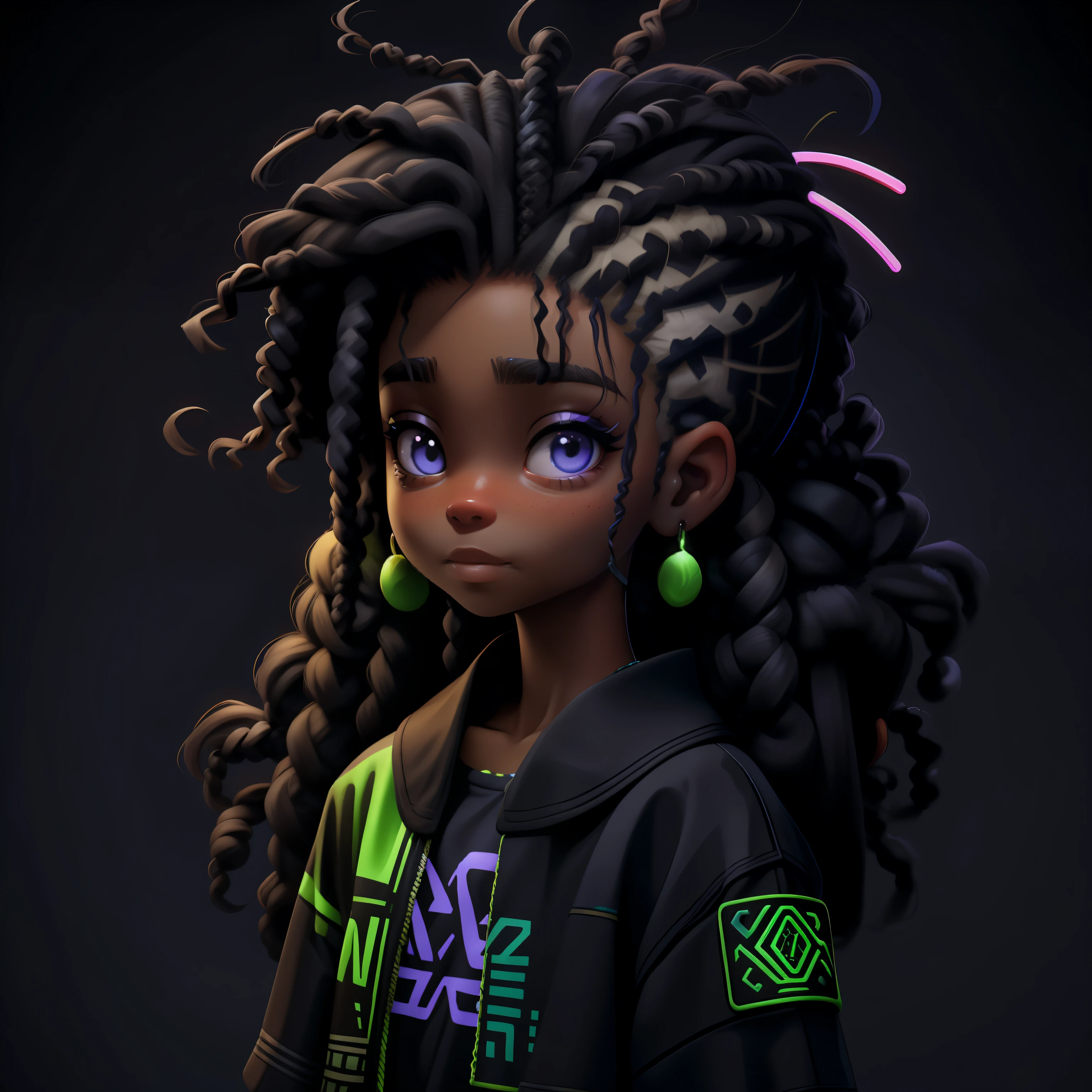 menina velho, (velho), cabelo curto, dread's, roupas rave neon, master part, best quality