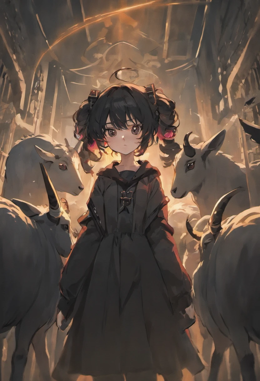 Black sheep, black eyes, horns, cute, animal