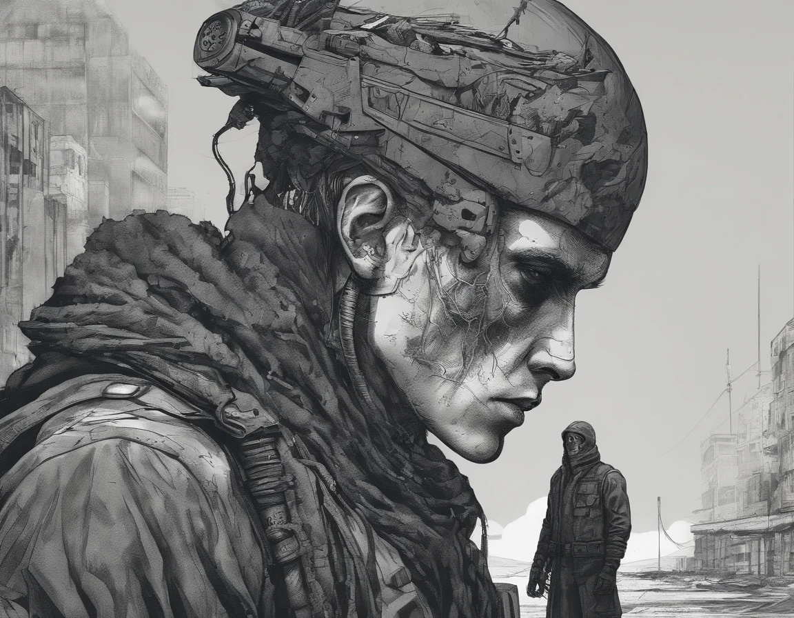 Portrait of 1 man, The theme of the game Stalker, postapocalypse, bright tones,