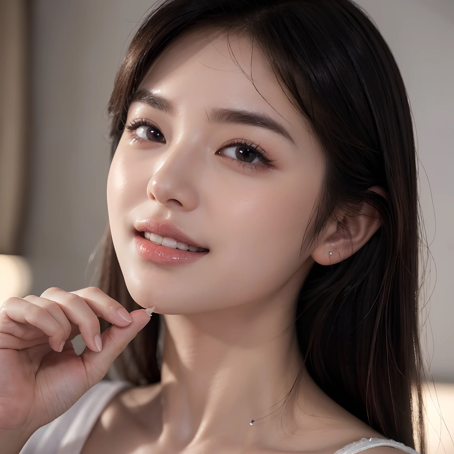 (Best quality,16k,A high resolution,Masterpiece:1.2),Ultra-detailed,(Realistic,Photorealistic,photo-realistic:1.37),Korean fashion beauty,Japanese and Korean beauties,cute and innocent,Detailed eyes and face,beautiful detailed lips,Long eyelashes,slimification,fashionable, big smile with teeth, (Lovely,Charming:1.1),Fading lights