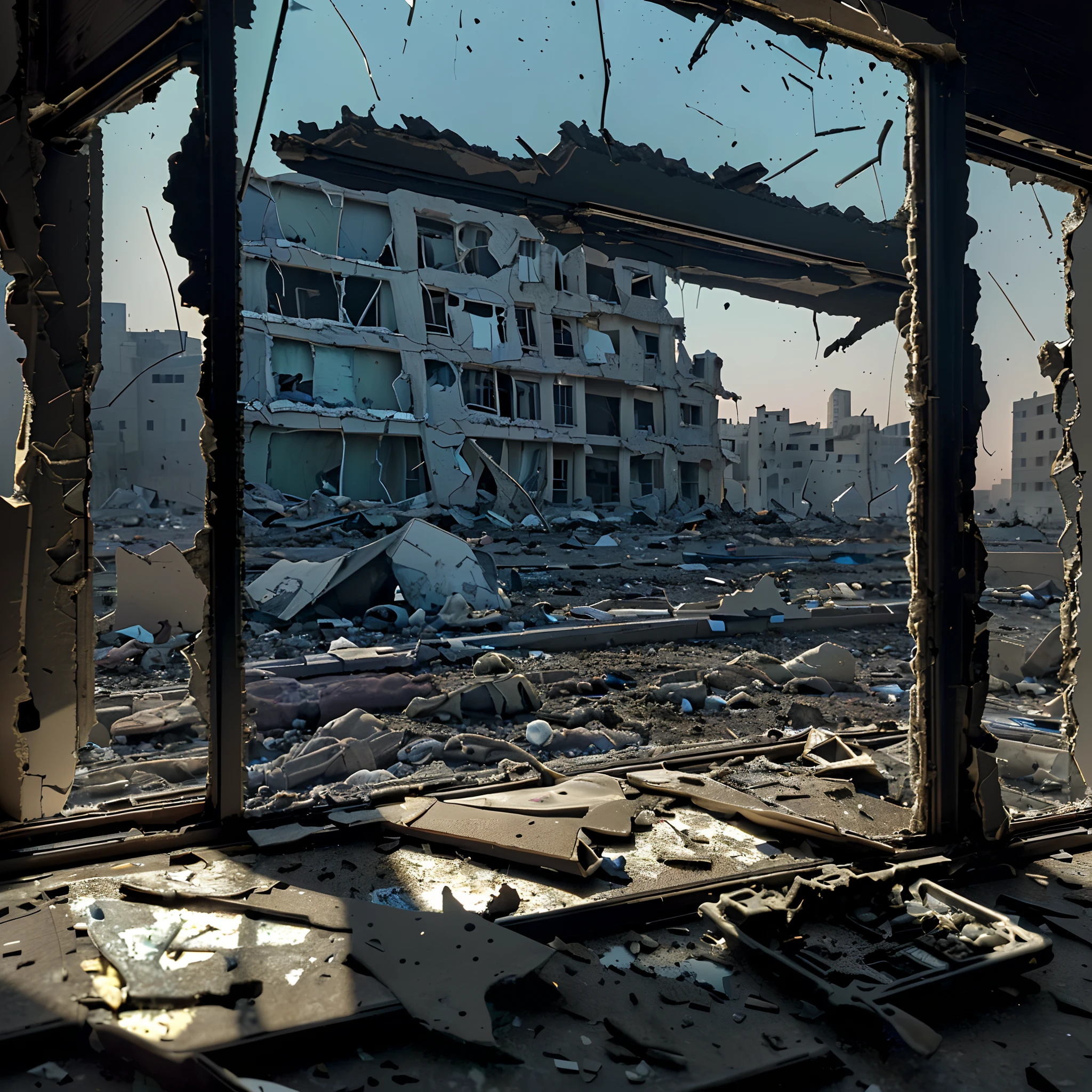 (a destroyed,school bus),(high quality,masterpiece:1.2),(ruined,wrecked,damaged:1.1),(war-torn:1.1),(city of Gaza),(sunset,sundown,evening),(ultra-detailed:1.2),(realistic:1.37),(debris,scattered belongings),(desolate,devastated),(torn apart:1.1),(crumbling buildings),(smoke-filled air),(sad,heartbreaking),(vivid colors),(dusty atmosphere),(abandoned,empty),(shortage of resources),(silhouette,darkened),(tragic scene),(hopeless),(dusk),(shadows),(broken glass),(sun rays),(reflection in broken windows)