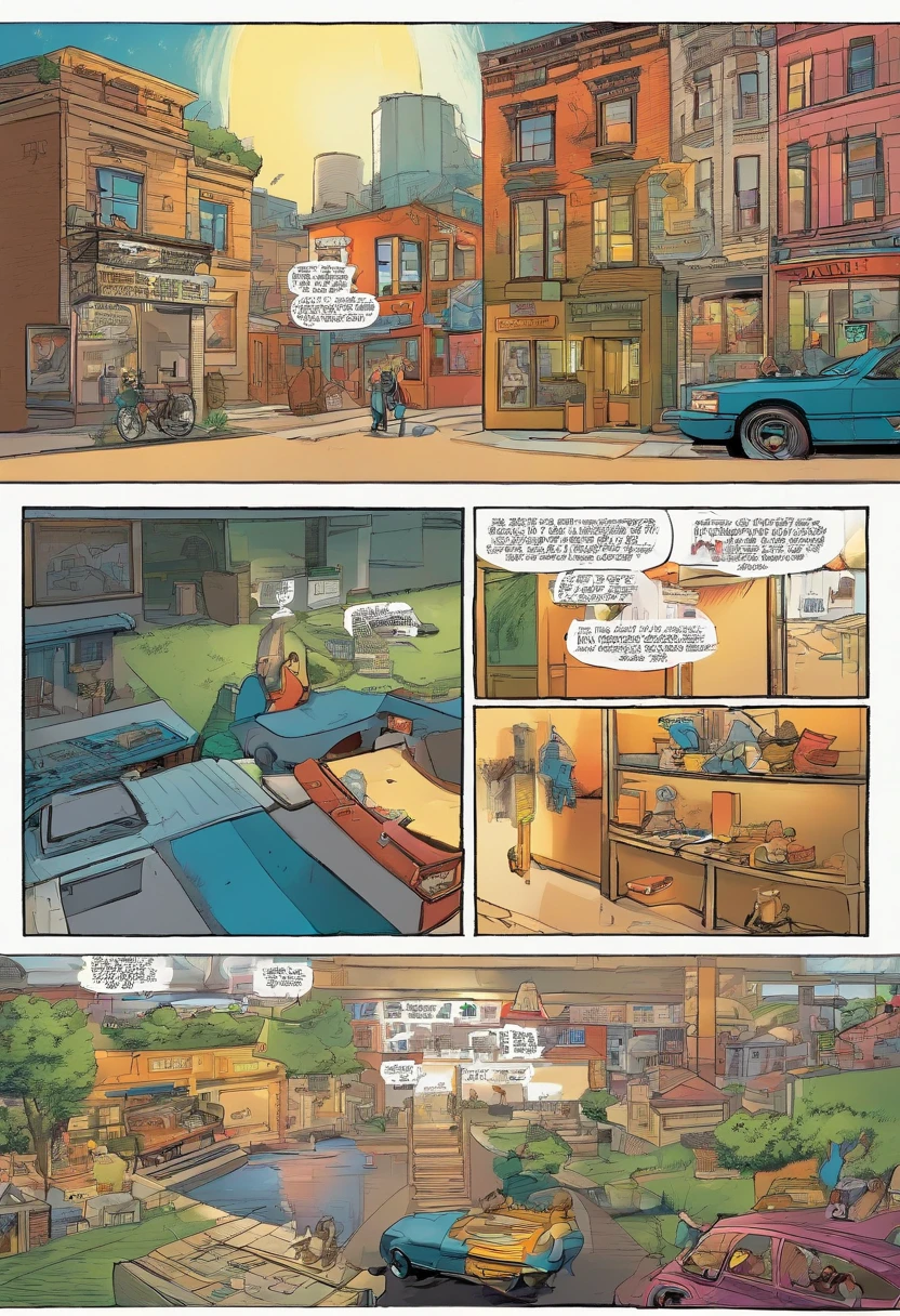 American comics, The history of the comic is presented in several irregular panels with color. The American Shorthair cat goes through hardships by running away from home, then reunites with its owner. The style is exaggerated and detailed