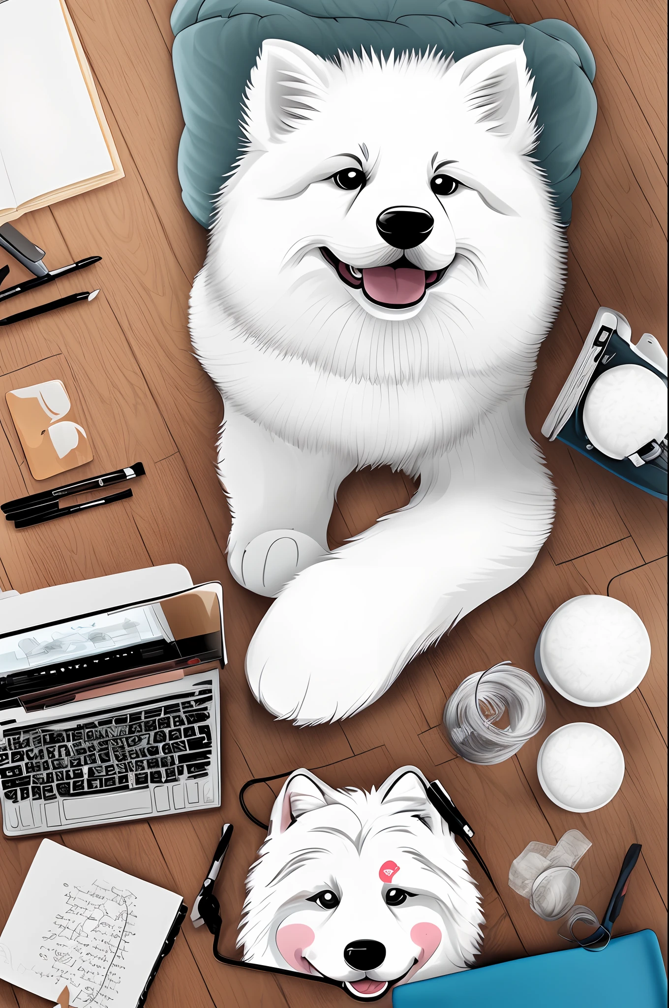 Samoyed Cartoon with Kayla Writing