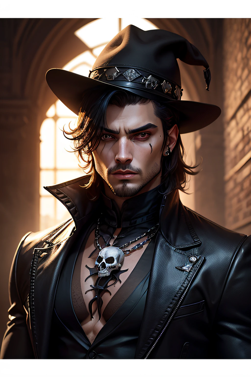 Esqueleto masculino dark sinistro, cenario dark, roupas dark, olhos azuis, Featured skull