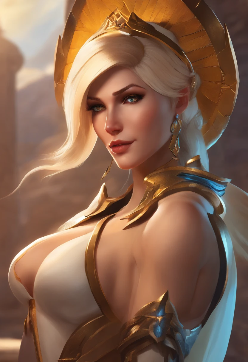 naked Mercy from Overwatch, Character portrait, portraite of a, close up, ConceptArt, intricate detials, higly detailed, Moebius Style