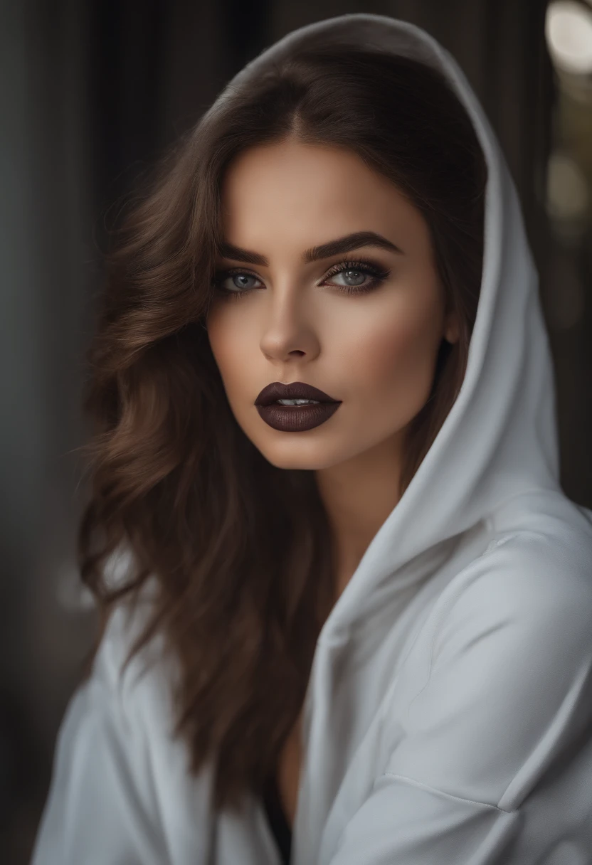 Arafed woman in black sports tracksuit, fille sexy aux yeux verts, Portrait Sophie Mudd, cheveux bruns et grands yeux, selfie of a young woman, Yeux de chambre, Dark purple lipstick, pas de maquillage, maquillage naturel, looking straight at camera, Visage avec Artgram, maquillage fin, Superbe plan complet, piercing green eyes, Bel angle, pose attrayante, douce fille, sexy pose, Image pleine longueur, complet - corps, Prise de vue du corps entier, brunette goddess, High detail, Posture satisfaite, Pantalon en cuir, gothique, Sein apparent, Tenue sexy, Stern look, Vulgaire, Pied apparent, Dominante