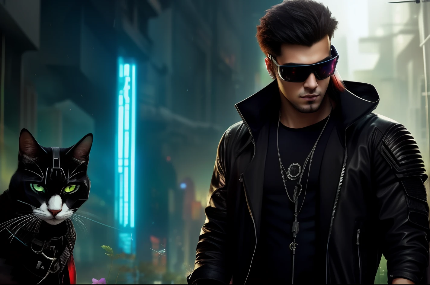 Change background cyberpunk handsome boy
ultra realistic with cat,