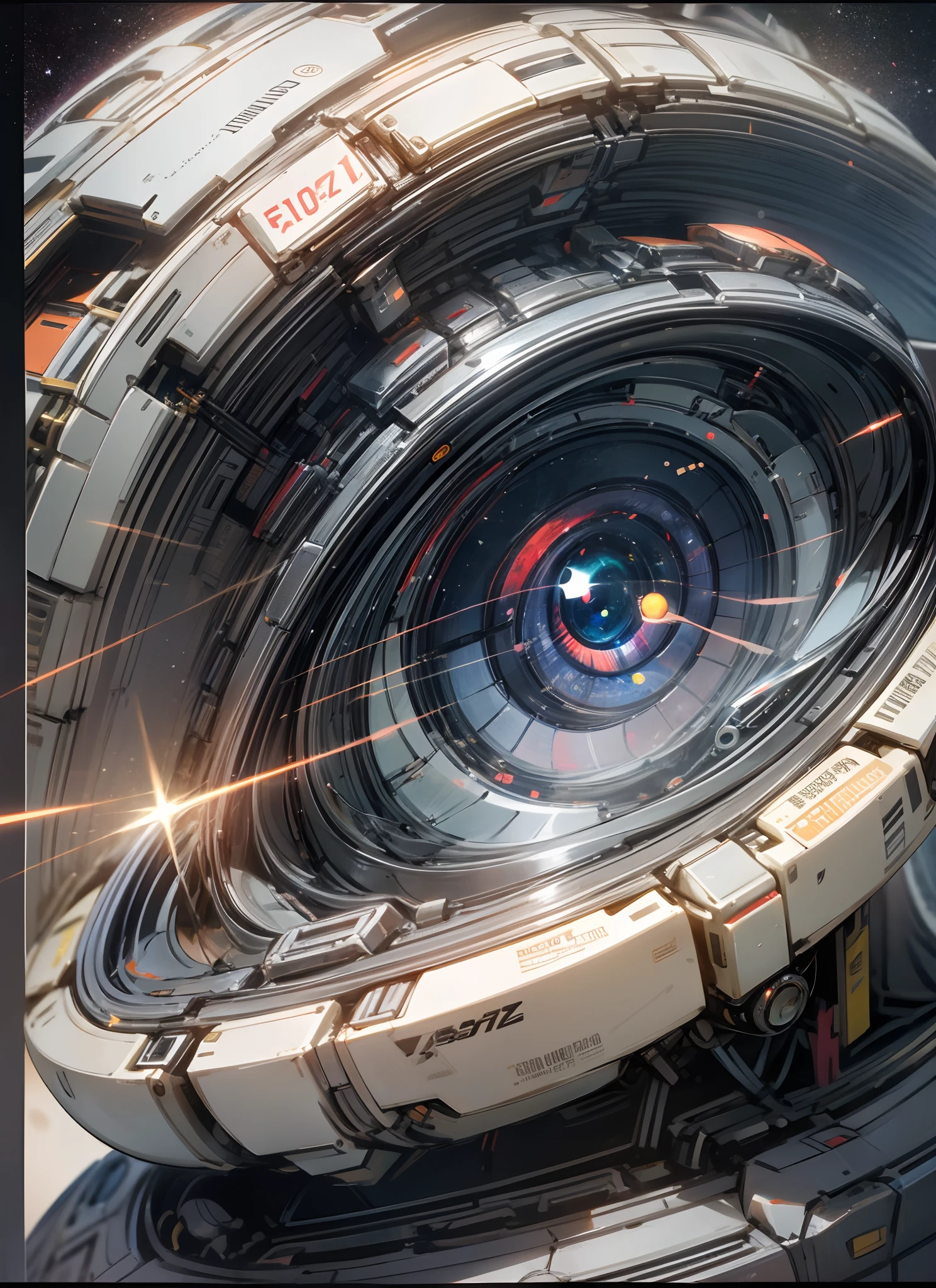 add a futuristic human body with head and a close up of a red light on a metal object, robot eye, 2 0 0 1, Space Odyssey 2001, robotic eye, 2001 A Space Odyssey, 2 0 0 1 A Space Odyssey, robot eyes, robotic eyes, Space Odyssey, 2 0 0 1 : A Space Odyssey, 2001 --auto --s2