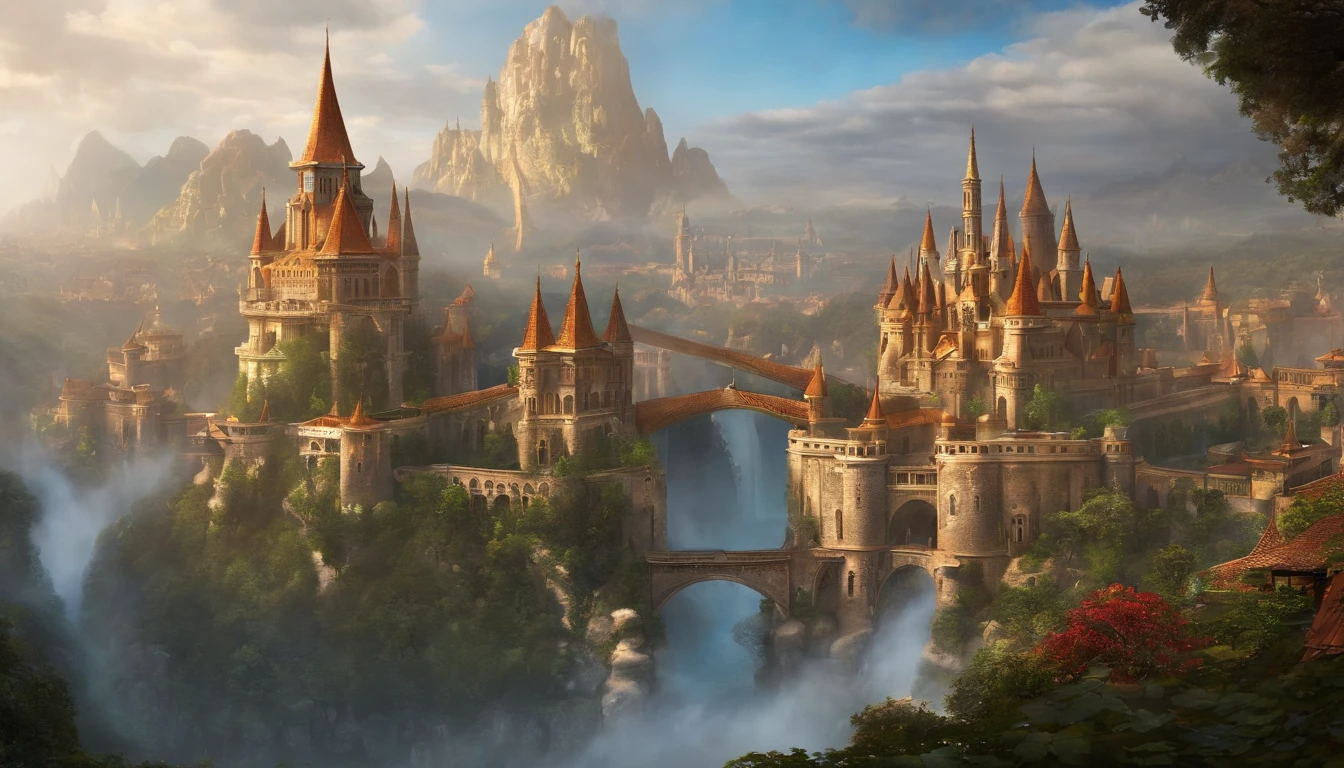 daytime, big fantasy city, dragons, big palace