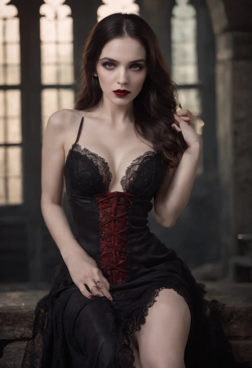1 Vampires, (Female:0.8), poison fangs, Blood, Neck bites, Pale skin, intense eyes, Seductive expression, (Blood dripping:1.2), (Erotic atmosphere:1.3), Dark hair, Long flowing hair, (Black lace dress:1.2), (cropped shoulders:0.9), (Red corset:1.1), (Torn clothing:0.8), (Seductive pose:1.2), (Moaning:1.4), (Moonlight:1.3), (gothic environment:1.2), (haunting background:1.1), (lifting one leg:1.2), (Glossy lips:0.9), (Whisper sweetly:1.2), (sensual lighting:1.3), (Long nails:1.1), (Heavy atmosphere:1.2), (A lingering touch:1.3), (Erotic tension:1.4).