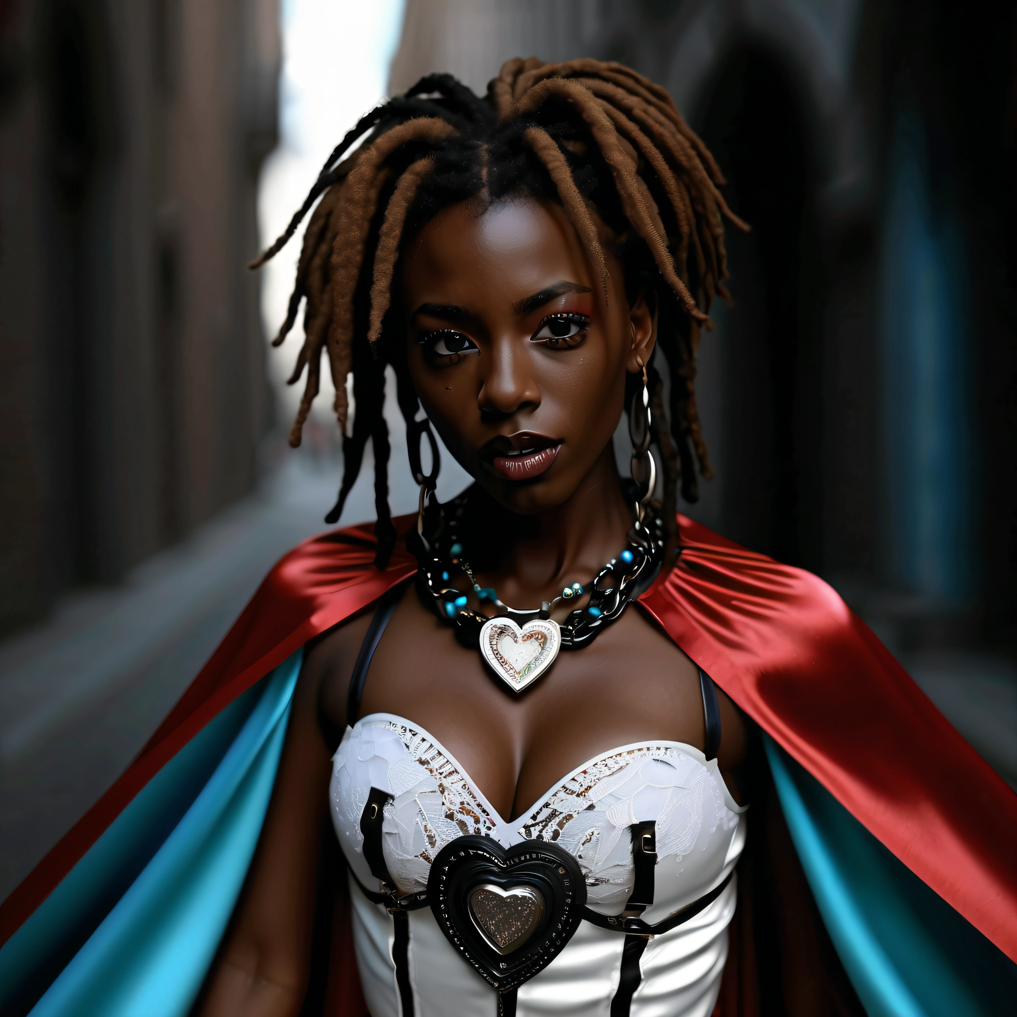 Cinematic ultra pro-Photorealistic Diva afro girl eyes by Lee_Jeffries urban deep path equirectangular ultra_high_quality ultra_high-detail optimal meticulously intricate ultra_sharpness focus ultra_high_resolution luminescence volumetric lightning contrast accurate max perfection reflex reflection extreme improved Octane-rendered opengl-shaders glsl-shader UHD XT3 64K DSLR HDR UnrealEngine5 romm rgb pbr vivid color-coded ((Athletic Hairstyle Dreads bangs extatique Tamned Skin gorgeous sensual Effects Cheekbones Embarrassed redderer eye-liner saphirs saturate ultra_beautiful_eyes dark black pupils brown iris lazulis turquoise mouth open tongue teeth obvious smiles howling Floating Jacket Eccentric Cape onyx Shoulders-Off Shirt Lace Clavicles White Papillotes embroidered breasts huge falling sideboob satin corsait red thick leather felt skirt matching ample swinging spinel navel waist reveal belt-chastity heart diamond padlock silver agate pubis bristles scarlet pubis-hairy indigo silk snap garters thighs legs boots)) naked nsfw varied multi etc. --v 5.2 --s 1000 --c 20 --q 20