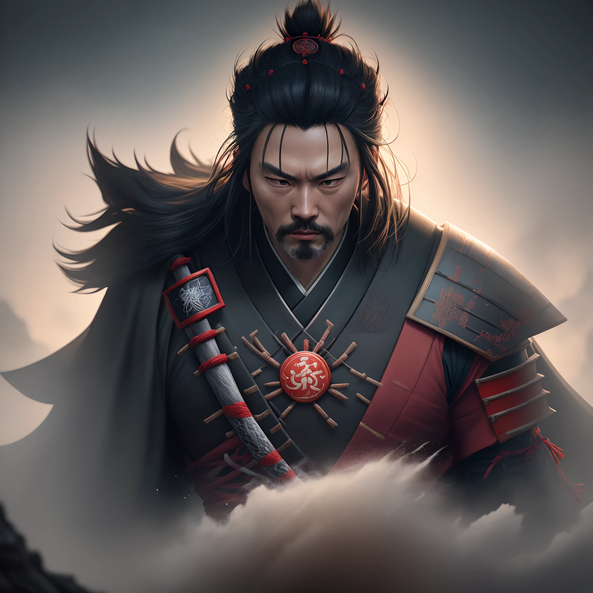 Kill man character design of the most powerful samurai like Miyamoto Musashi, the powerful duelist, wearing black kimono with black cape, philosophy, dark nature background, cinematic lighting, captivating, beautiful, hyper details, epic 8k, ultra hd, realistic, vivid colors, highly detailed, UHD drawing, pen and ink, perfect composition, beautiful detailed intricate insanely detailed octane render trending on artstation, 8k artistic photography, photorealistic concept art, soft natural volumetric cinematic perfect light