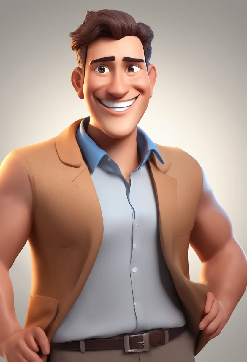 Smiling Man Illustration, sorriso insano, Homem de pele marrom com um sorriso gigante, happily smiling at the camera, sorriso atrevido, he's smiling, sorriso muito grande, Macho sorridente, foto de perfil headshot, rindo sorriso enorme, desenhando no estilo de Arte 3D, c4d, fundo de cor branco puro, estilo disney, estilo pixar render ilustracao Super Detalhe, 8k