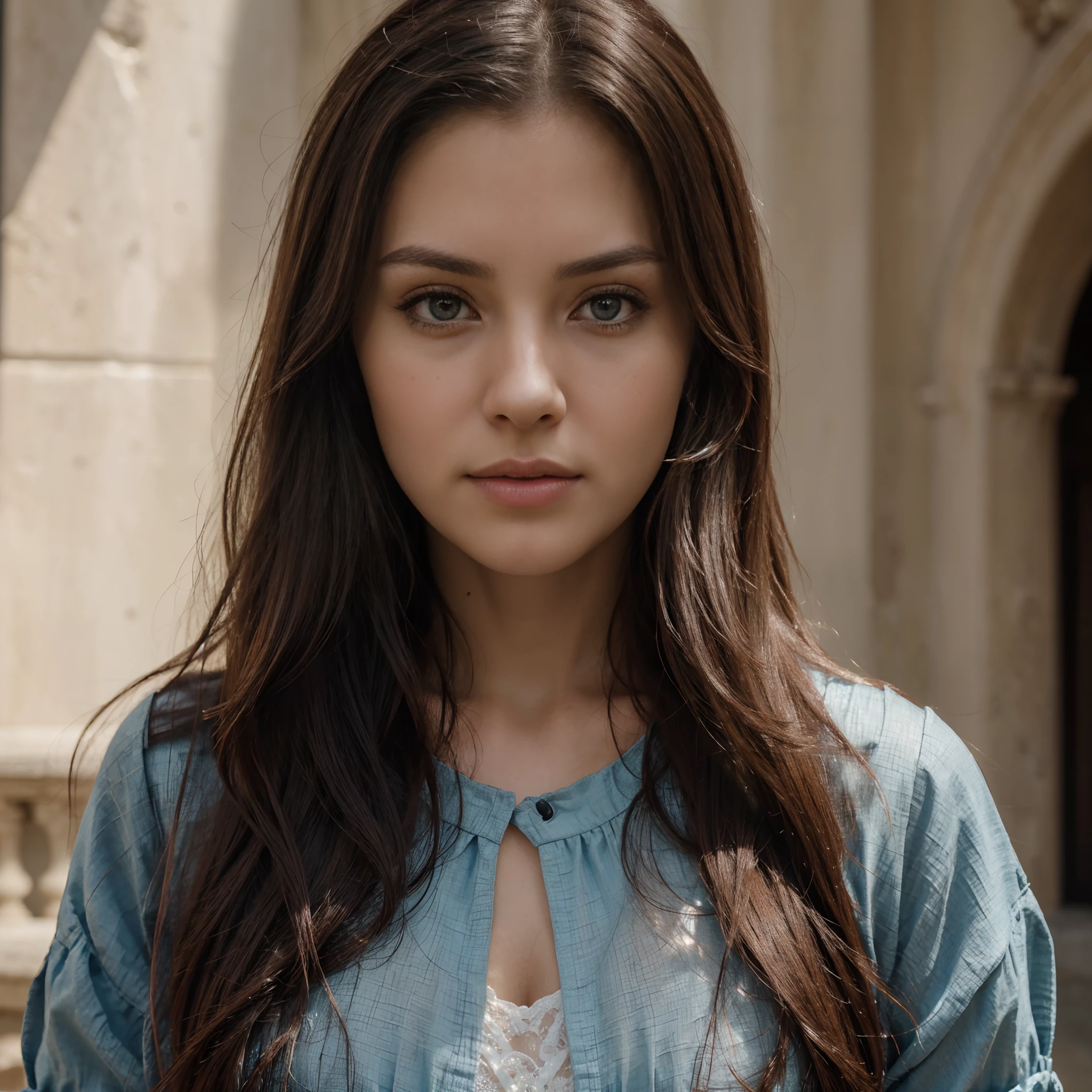 (((hd closeup photo))), one standing Celeste Verona looking at camera, 25 years old, dark long hair, extra detailed, 8k, hd, very beautiful face, beautiful eyes,