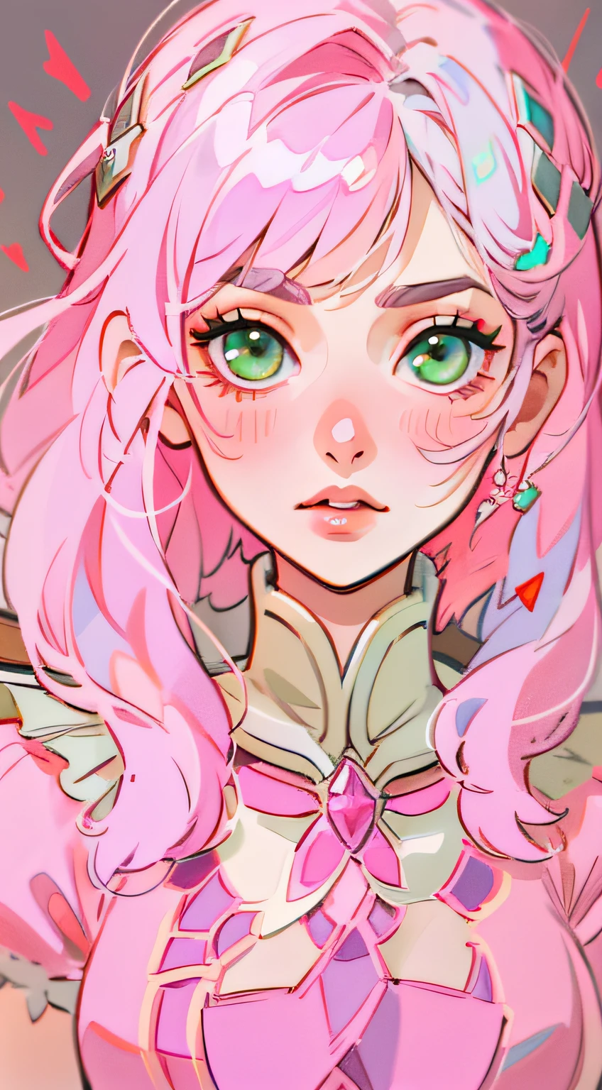 Alisa bosconovitch, melhor qualidade, contemporary, estilo plano, minimalismo, Green Eyes Flat Illustration, cabelo rosa, cabelo curto, cabelos multicoloridos, Camisa Preta, mechanical wings, Head Portrait Close-U, peito pontudo, decote, super decote, middlebreasts, Tekken，cabelo rosa pastel, 1girl, em quimono, hand-painted，Desenho de linha sem cor, colorida do yandere pastel, Tekken, Super cute pink hair girl with gothic makeup on the side, com roupa de empregada，figura esbelta，robusto，He sat on the floor，Vestido com roupas de empregada rosa e branco，cabelos muito curtos，com orelhas de gato，quadratic element，, kawaii cor-de-rosa na roupa da era de 1910, Alisa Bosconovich pink lips, no estilo da paleta de cores suave aurorapunk, an anime illustration of his face, gifs animados, hand drawn animation, charming sketches, suave e brilhante, romantismo nebuloso, Estilo Superflat, fundo branco - ar 1:1 - niji 5 - estilo expressivo --s 50 ,menina kawaii cor-de-rosa na roupa da era de 1920