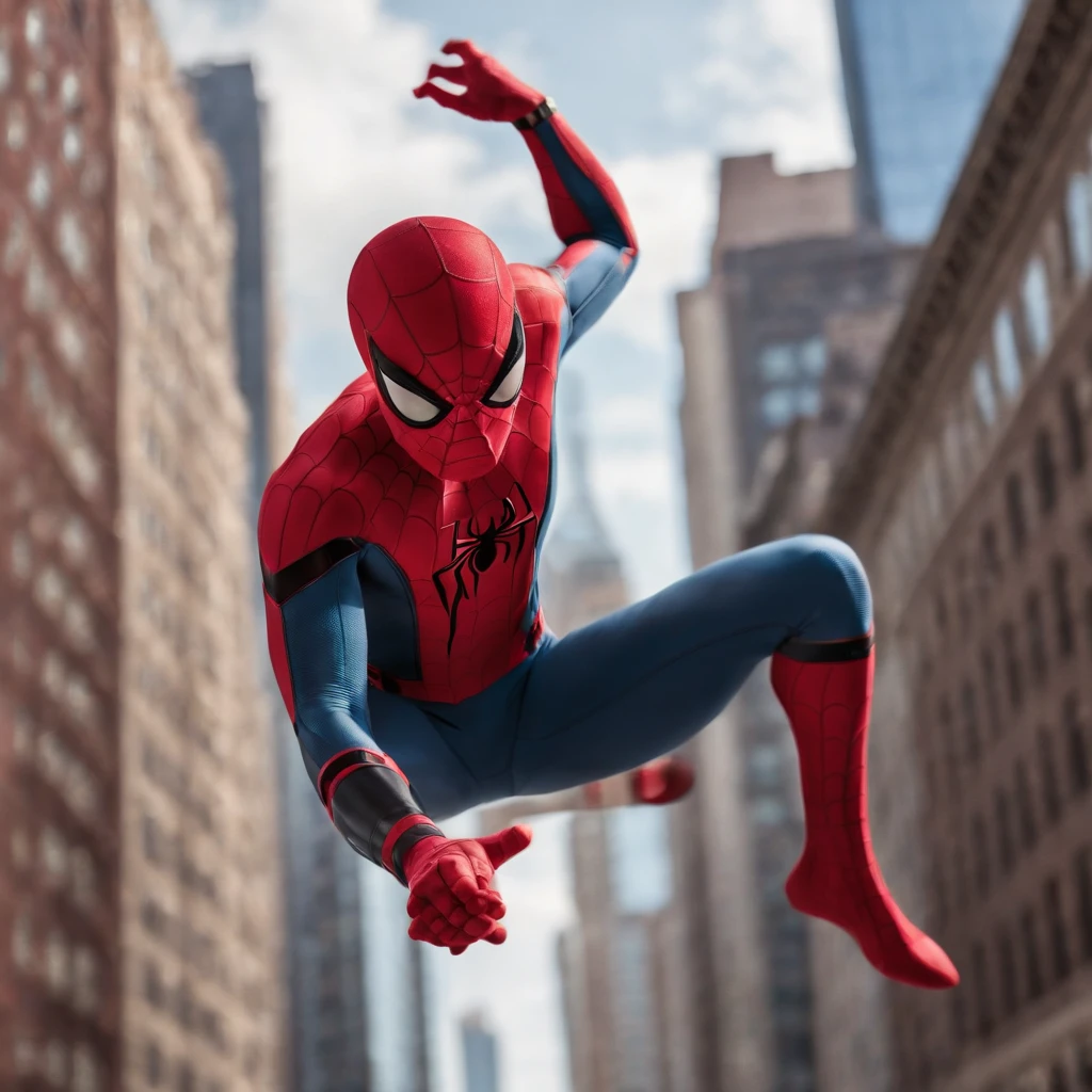 A Spider-Man comic, with panels full of action and movement, depicting the hero swinging between the buildings of New York, facing iconic villains and displaying his agility and superhuman strength