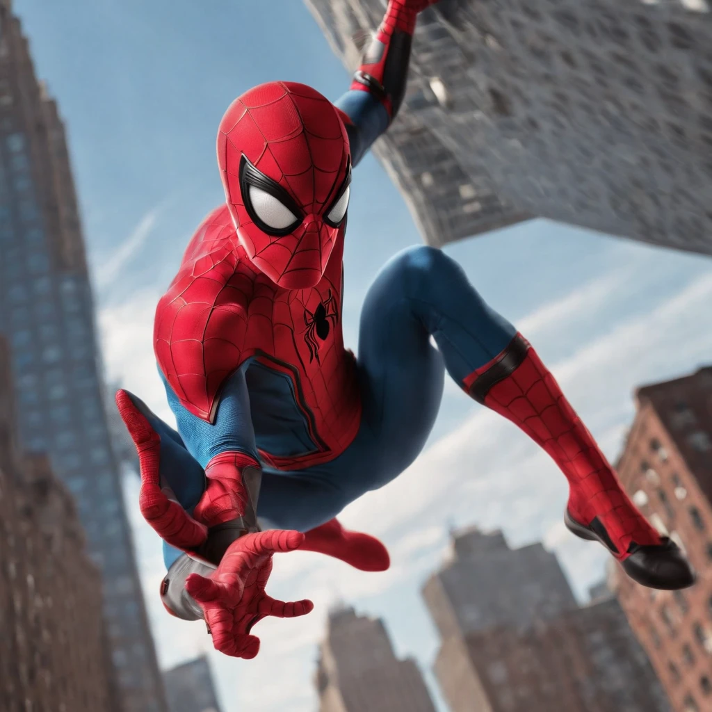 A Spider-Man comic, with panels full of action and movement, depicting the hero swinging between the buildings of New York, facing iconic villains and displaying his agility and superhuman strength