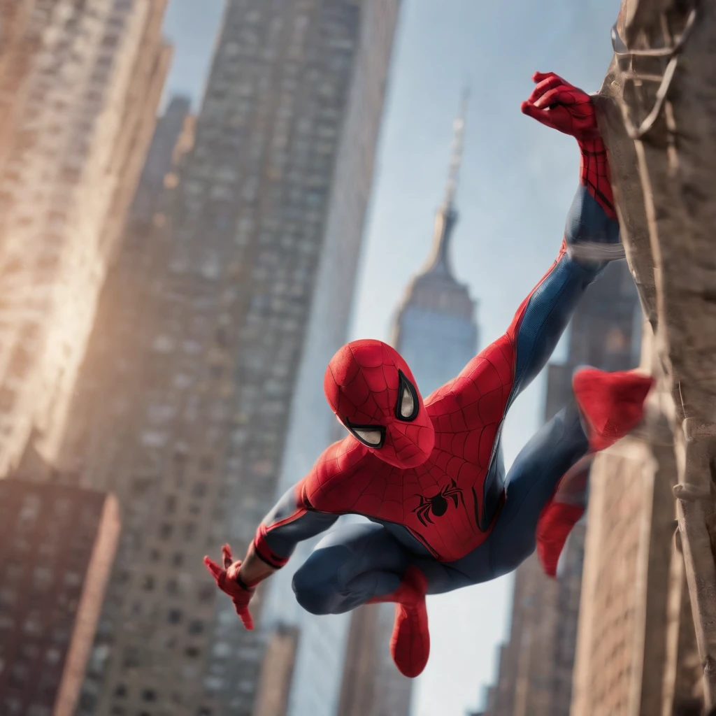 A Spider-Man comic, with panels full of action and movement, depicting the hero swinging between the buildings of New York, facing iconic villains and displaying his agility and superhuman strength