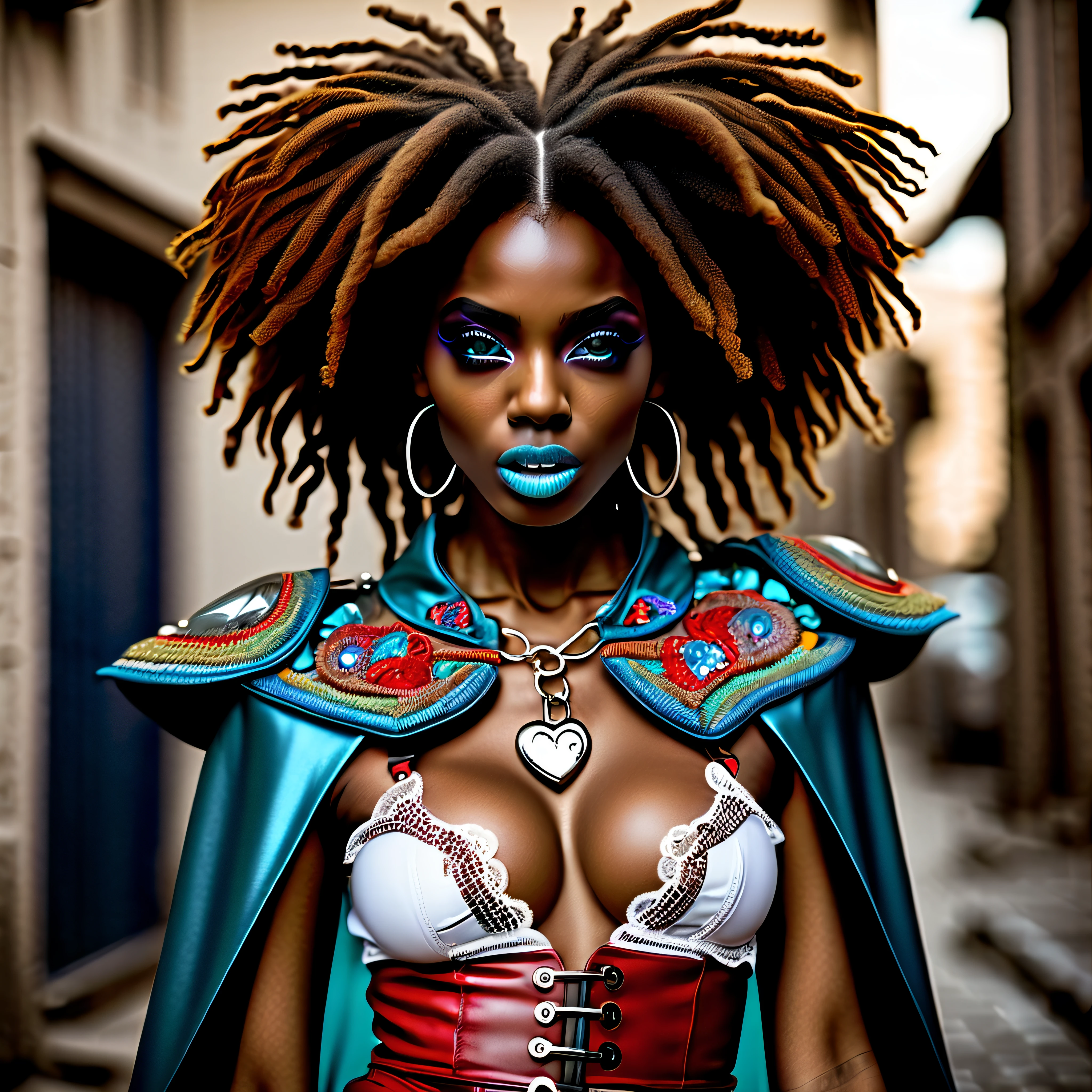 Cinematic ultra pro-Photorealistic Diva afro girl eyes by Lee_Jeffries urban deep path equirectangular ultra_high_quality ultra_high-detail optimal meticulously intricate ultra_sharpness focus ultra_high_resolution luminescence volumetric lightning contrast accurate max perfection reflex reflection extreme improved Octane-rendered opengl-shaders glsl-shader UHD XT3 64K 32K 16K 8K 4K DSLR HDR UnrealEngine5 romm rgb pbr vivid color-coded ((Athletic Hairstyle Dreads bangs extatique Tamned Skin gorgeous sensual Effects Cheekbones Embarrassed redderer eye-liner saphirs saturate ultra_beautiful_eyes dark black pupils brown iris lazulis turquoise mouth open tongue teeth obvious smiles howling Floating Jacket Eccentric Cape onyx Shoulders-Off Shirt Lace Clavicles White Papillotes embroidered breasts huge falling sideboob satin corsait red thick leather felt skirt matching ample swinging spinel navel waist reveal belt-chastity heart diamond padlock silver agate pubis bristles scarlet pubis-hairy indigo silk snap garters thighs legs boots)) naked nsfw varied multi etc. --v 5.2 --s 1000 --c 20 --q 20