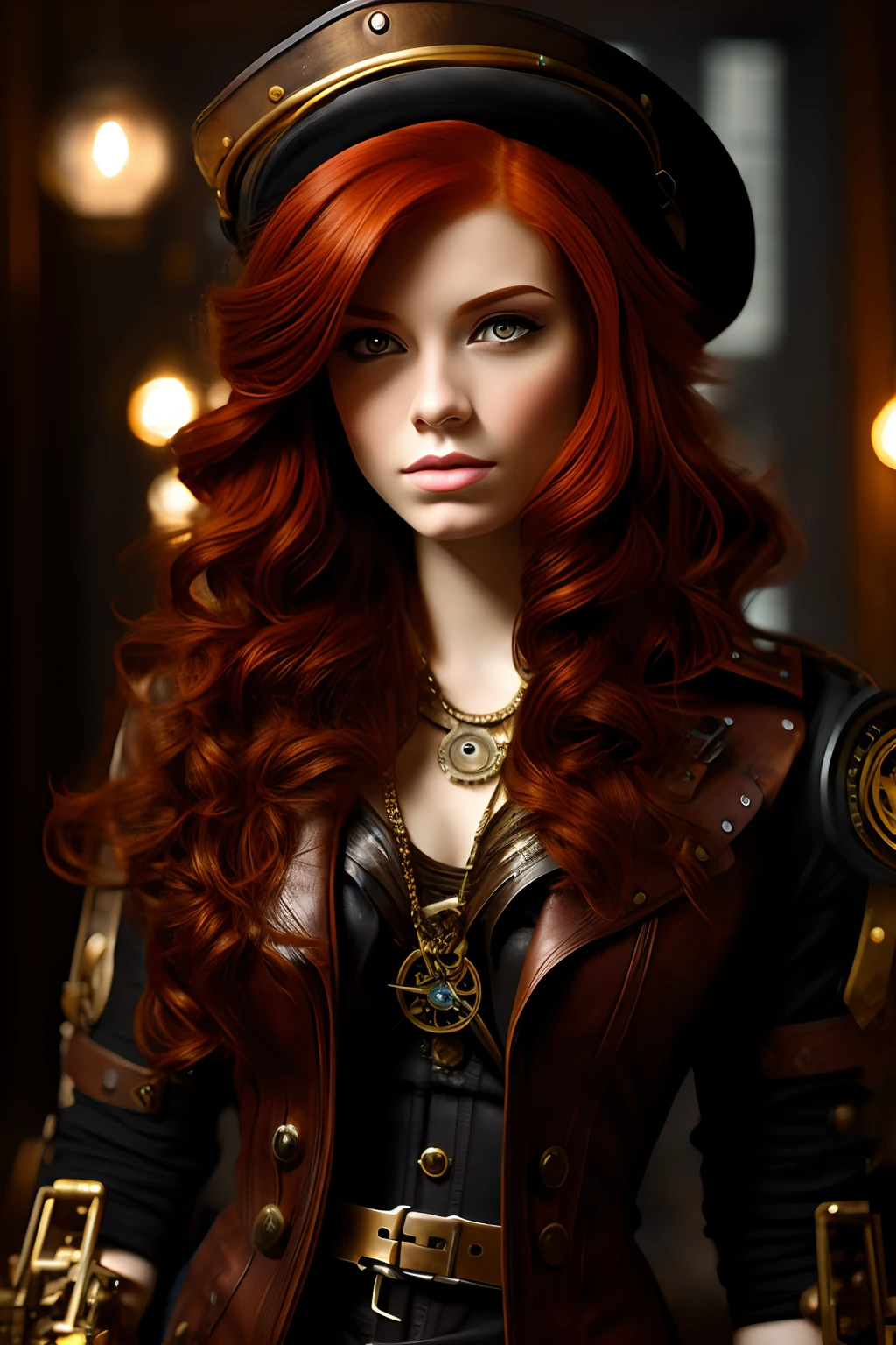 redhead, European girl, portrait, steampunk