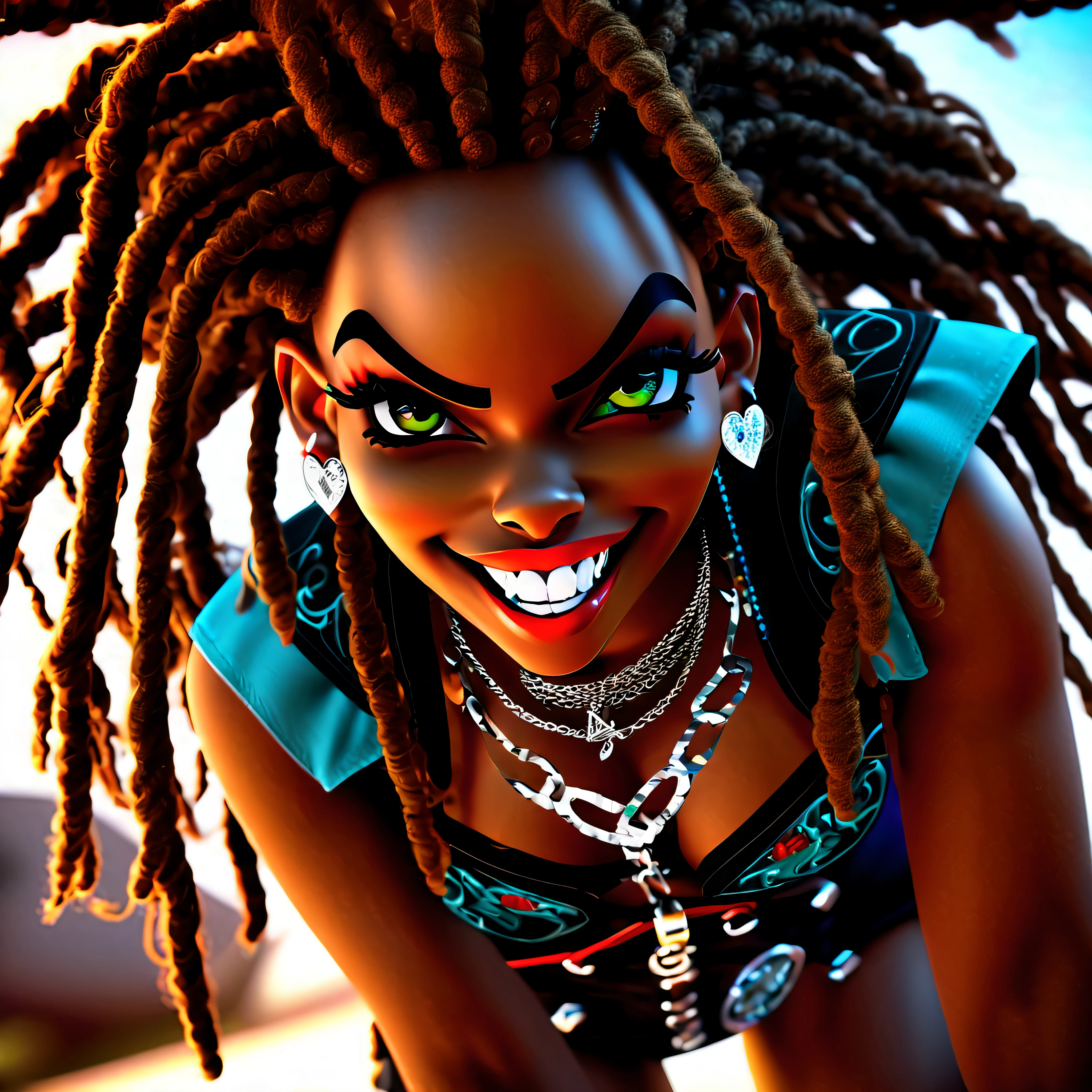 Cinematic ultra pro-Photorealistic Diva afro girl eyes by Lee_Jeffries urban deep path equirectangular ultra_high_quality ultra_high-detail optimal meticulously intricate ultra_sharpness focus ultra_high_resolution luminescence volumetric lightning contrast accurate max perfection reflex reflection extreme improved Octane-rendered opengl-shaders glsl-shader UHD XT3 64K 32K 16K 8K 4K DSLR HDR UnrealEngine5 romm rgb pbr vivid color-coded ((Athletic Hairstyle Dreads bangs extatique Tamned Skin gorgeous sensual Effects Cheekbones Embarrassed redderer eye-liner saphirs saturate ultra_beautiful_eyes dark black pupils brown iris lazulis turquoise mouth open tongue teeth obvious smiles howling Floating Jacket Eccentric Cape onyx Shoulders-Off Shirt Lace Clavicles White Papillotes embroidered breasts huge falling sideboob satin corsait red thick leather felt skirt matching ample swinging spinel navel waist reveal belt-chastity heart diamond padlock silver agate pubis bristles scarlet pubis-hairy indigo silk snap garters thighs legs boots)) naked nsfw varied multi etc. --v 5.2 --s 1000 --c 20 --q 20