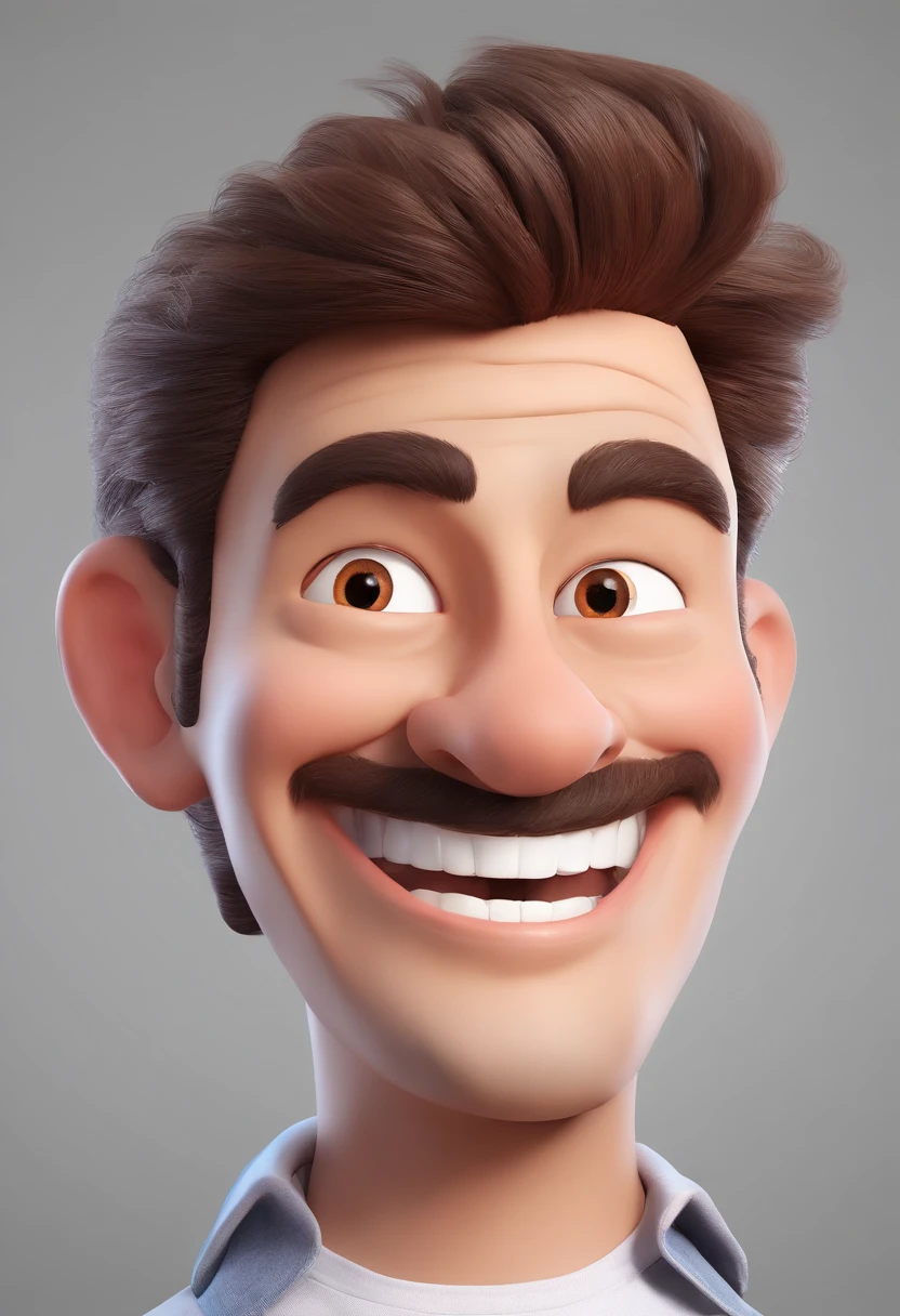 Smiling Man Illustration, sorriso insano, Homem de pele marrom com um sorriso gigante, happily smiling at the camera, sorriso atrevido, he's smiling, sorriso muito grande, Macho sorridente, foto de perfil headshot, rindo  sorriso enorme, desenhando no estilo de Arte 3D, c4d, fundo de cor branco puro, estilo disney, estilo personagem infantil pixar render ilustracao Super Detalhe, 8k