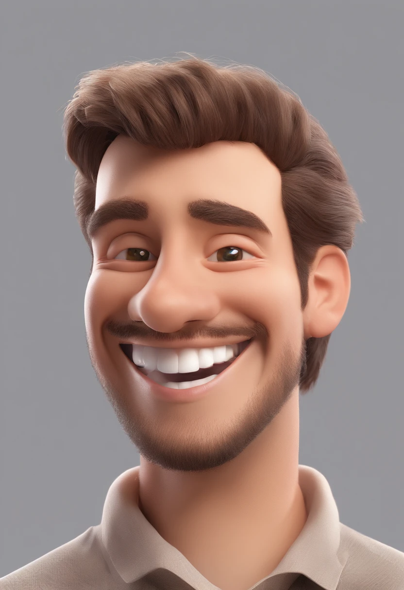 Smiling Man Illustration, sorriso insano, Homem jovem de pele marrom com um sorriso gigante, happily smiling at the camera, sorriso atrevido, he's smiling, sorriso muito grande, Macho sorridente, foto de perfil headshot, rindo sorriso enorme, desenhando no estilo de Arte 3D, c4d, fundo de cor branco puro, estilo disney, estilo pixar render ilustracao Super Detalhe, 8k
