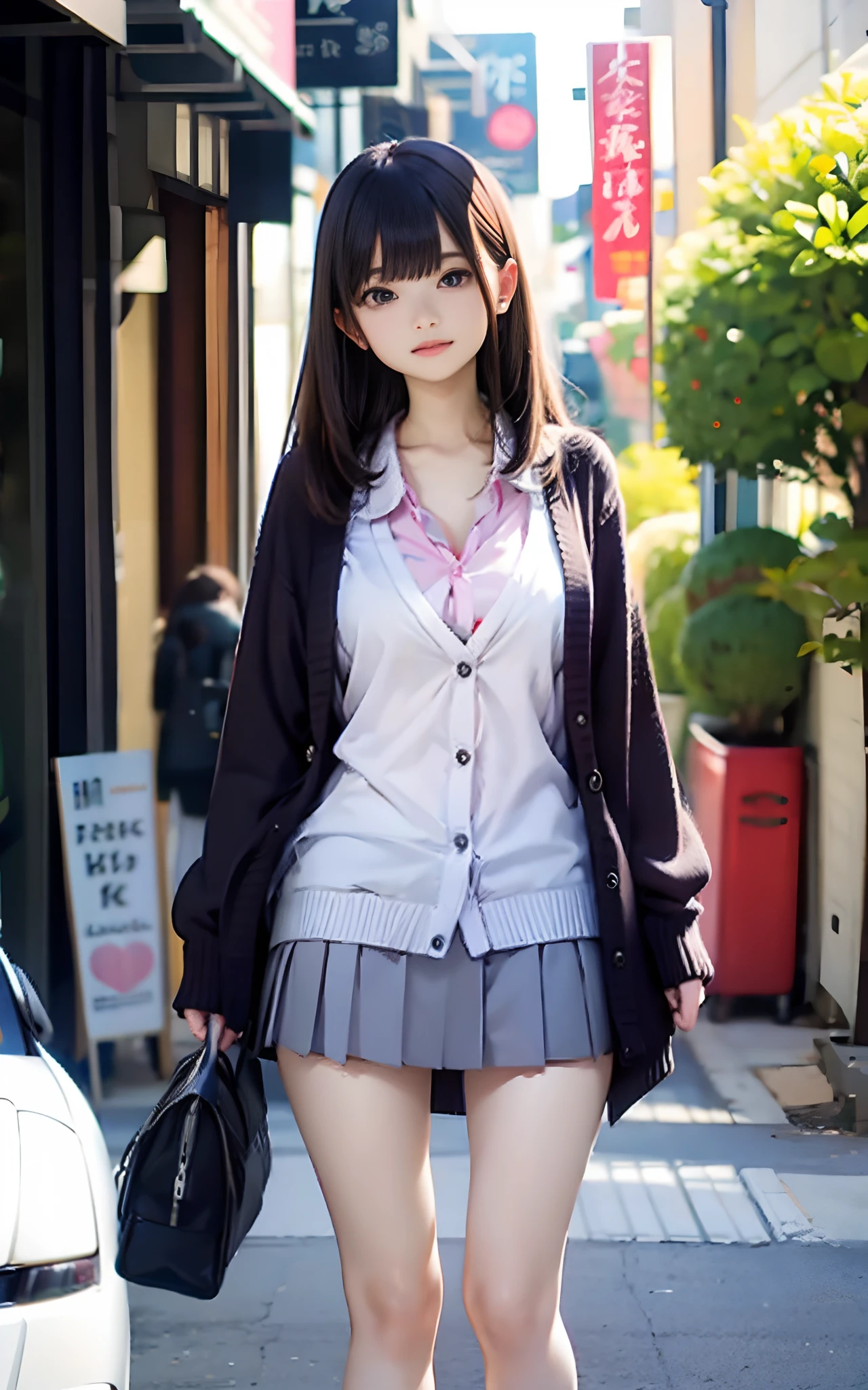 Cardigan、a miniskirt