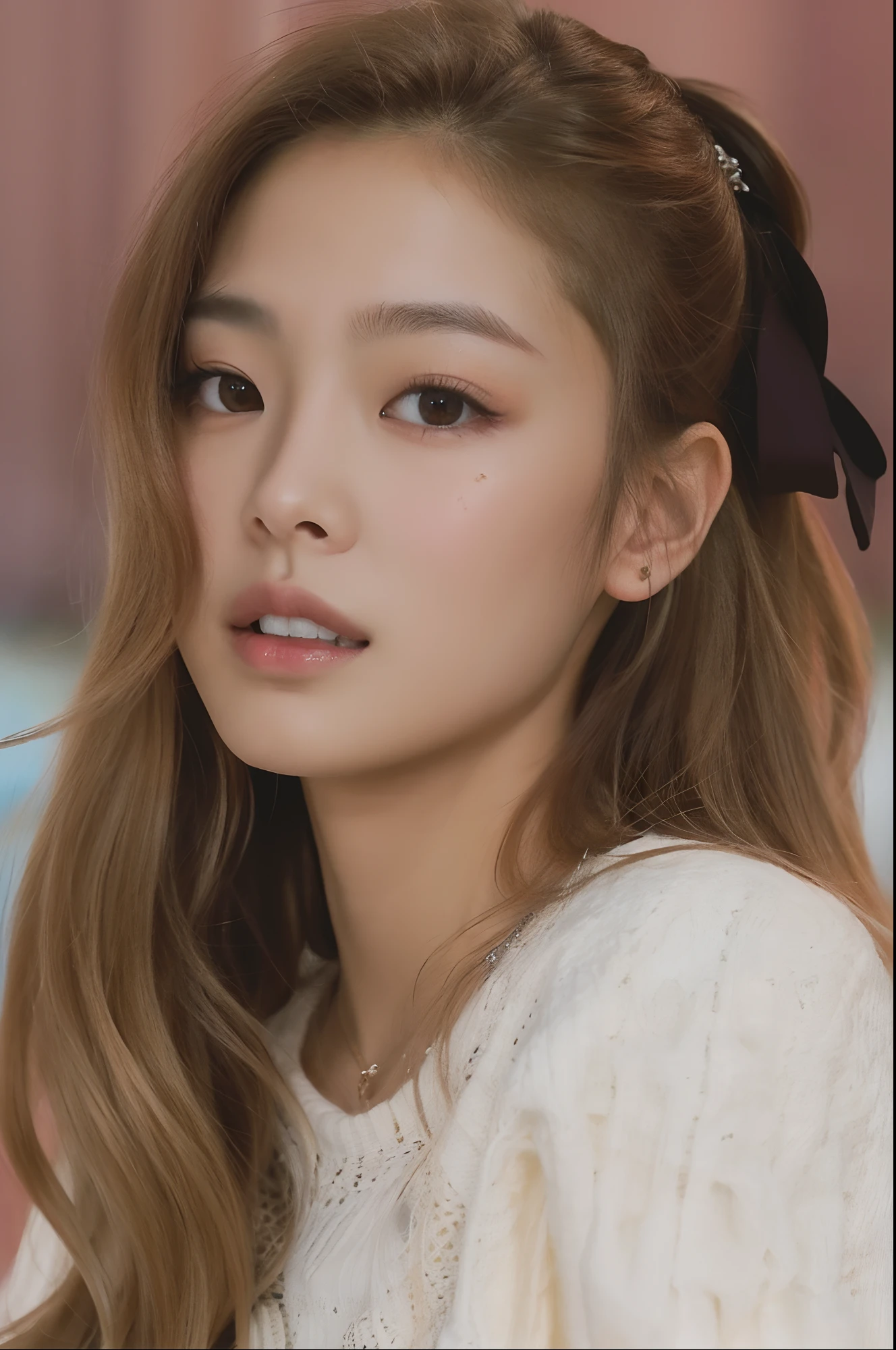 A close-up of a woman with long hair wearing a white sweater, Blackpink Jennie, Retrato de Jossi de Blackpink, Jossi de Blackpink, Parque Roseanne de Blackpink, foto de la revista, Taejune Kim, tzuyu de dos veces, Parque Ji-min, por Ayami Kojima, ji-min, Heonhwa Choe, Retrato Jisoo Blackpink