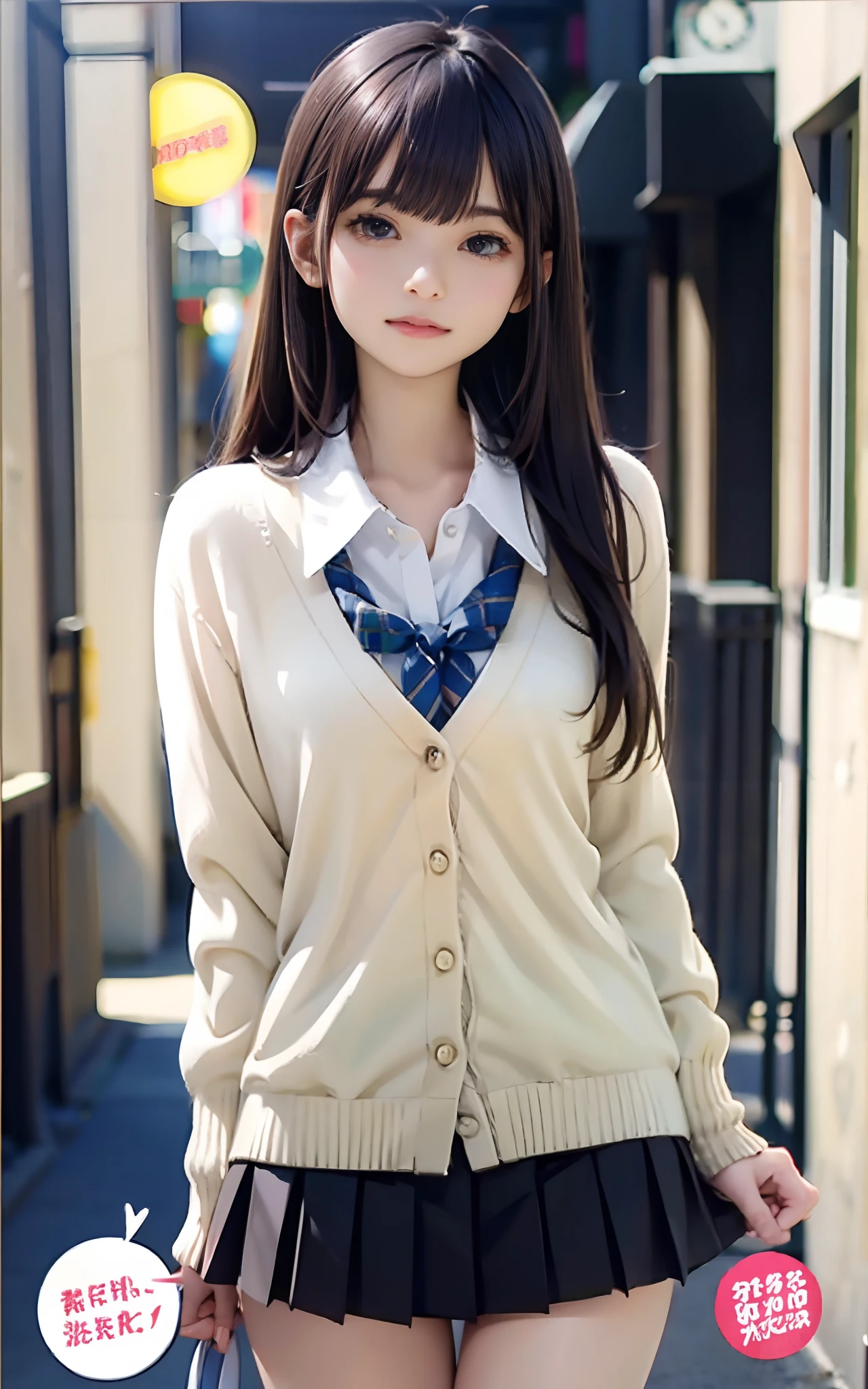 Cardigan、a miniskirt