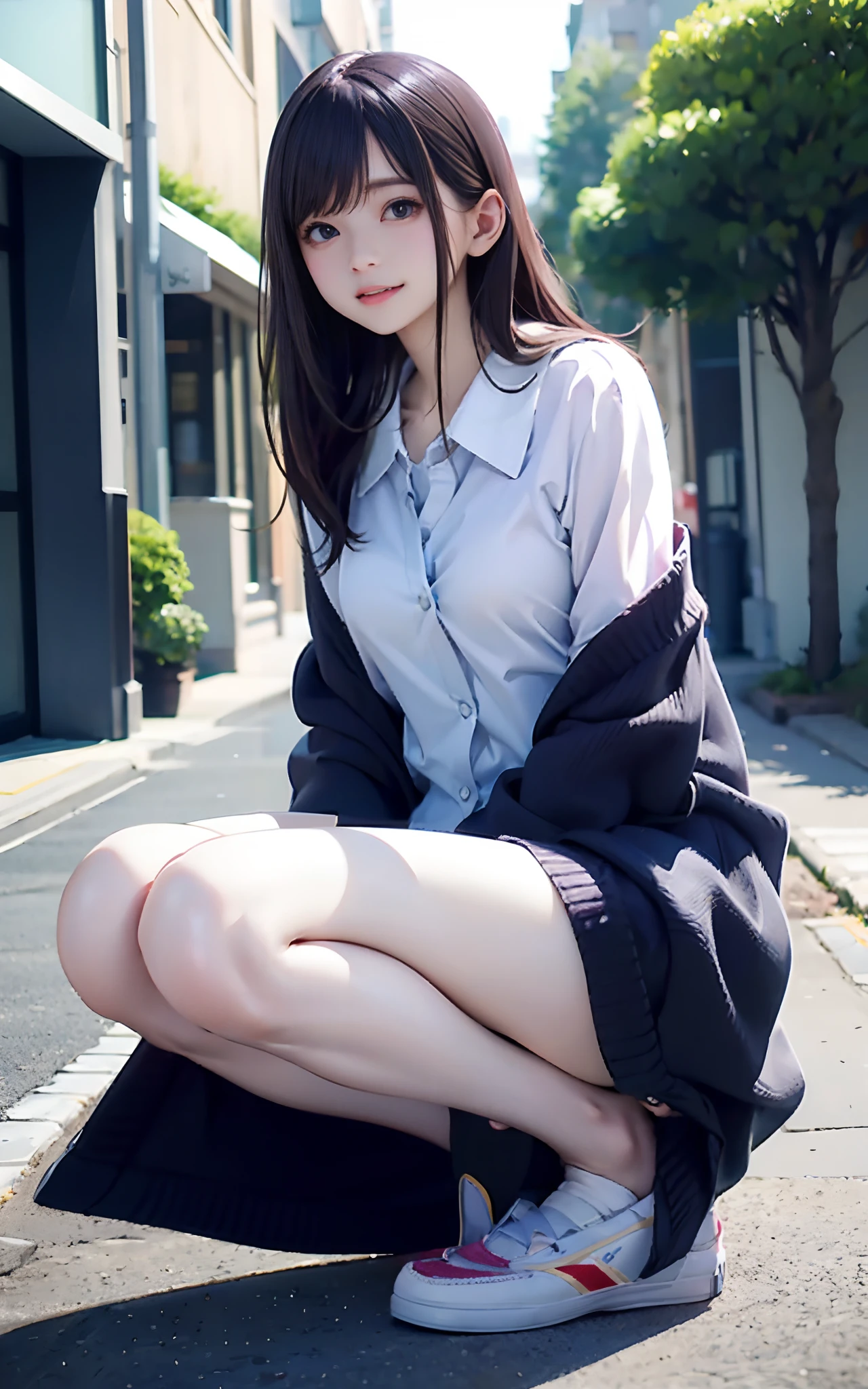 8K分辨率、Ultra-detailed CG footage、1girl in, japanese girl, (Sitting on the grass leaning against a tree, Reading a book, Knees together, Feet apart, up skirt, exposed vagina, (hairy:1.1), (Pubic hair:1.1), (view from front, low angles), Onepiece, Detailed, morning, Sunrise, High resolution, ultra-quality, Super masterpiece, Colored leaves,