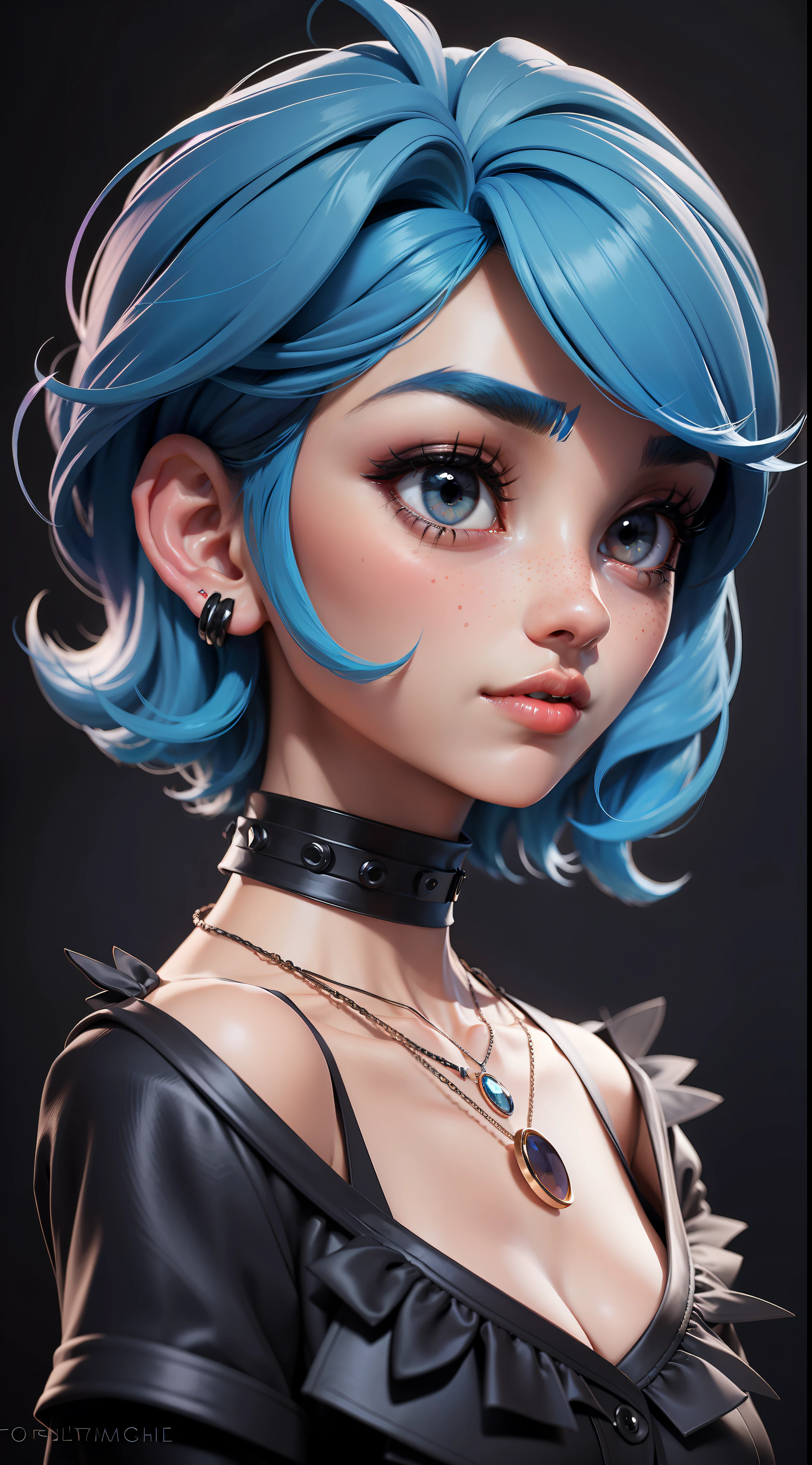moody lighting, cute girl, (platinum blue hair), ((drill hair)), perfect face, smug smile, (glowing red eyes), (naked), (petite), (slender), (tiny breastlat chest), ((18 years old)), skindentation, extreme detail, attractive oval face, pink lips, pink nipples, glossy skin, detailed hair, face focus, close-up chest, gold ornamental necklace, earrings, (1 girl),