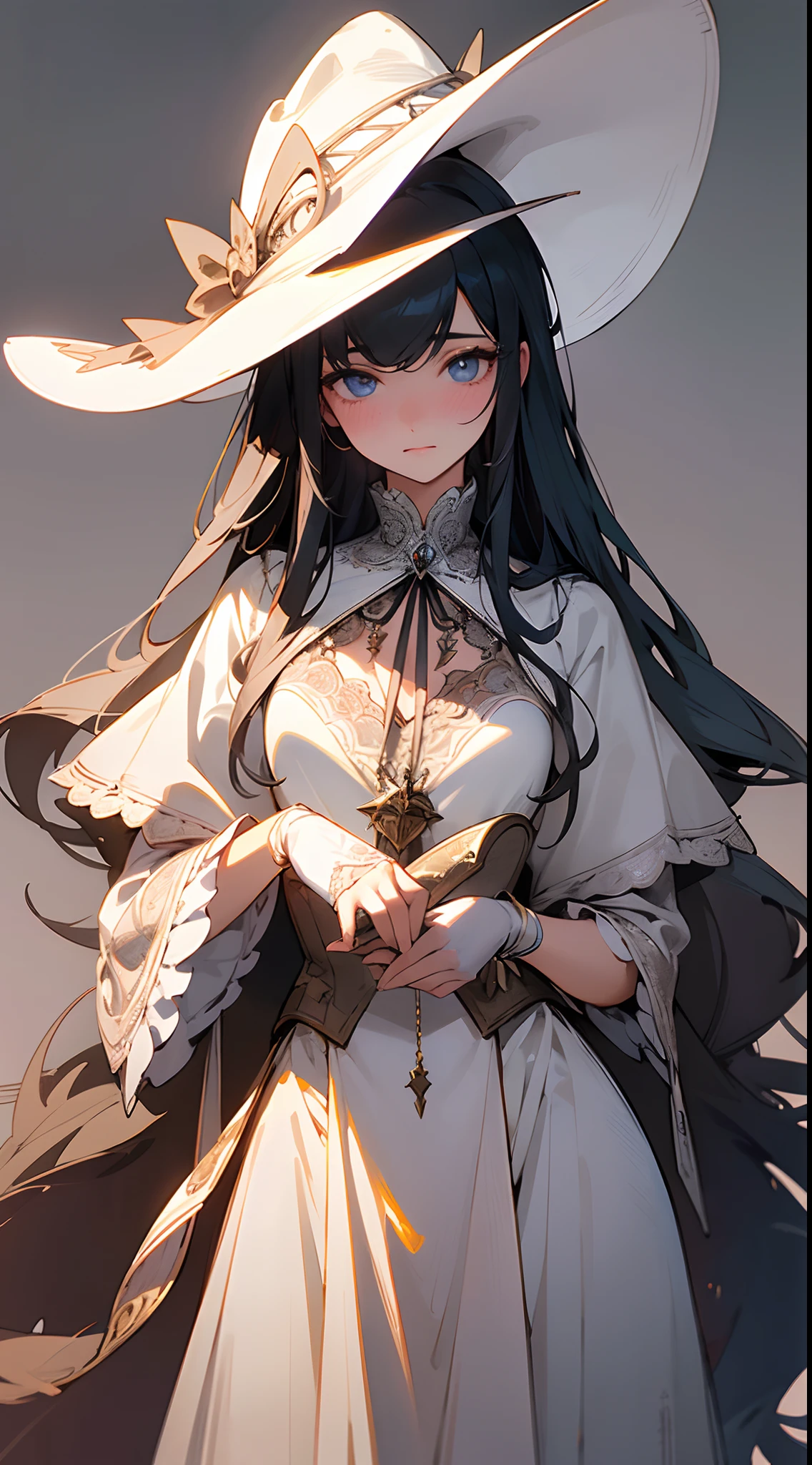 Anime girl in a white hat and long dress holding a sword - SeaArt AI