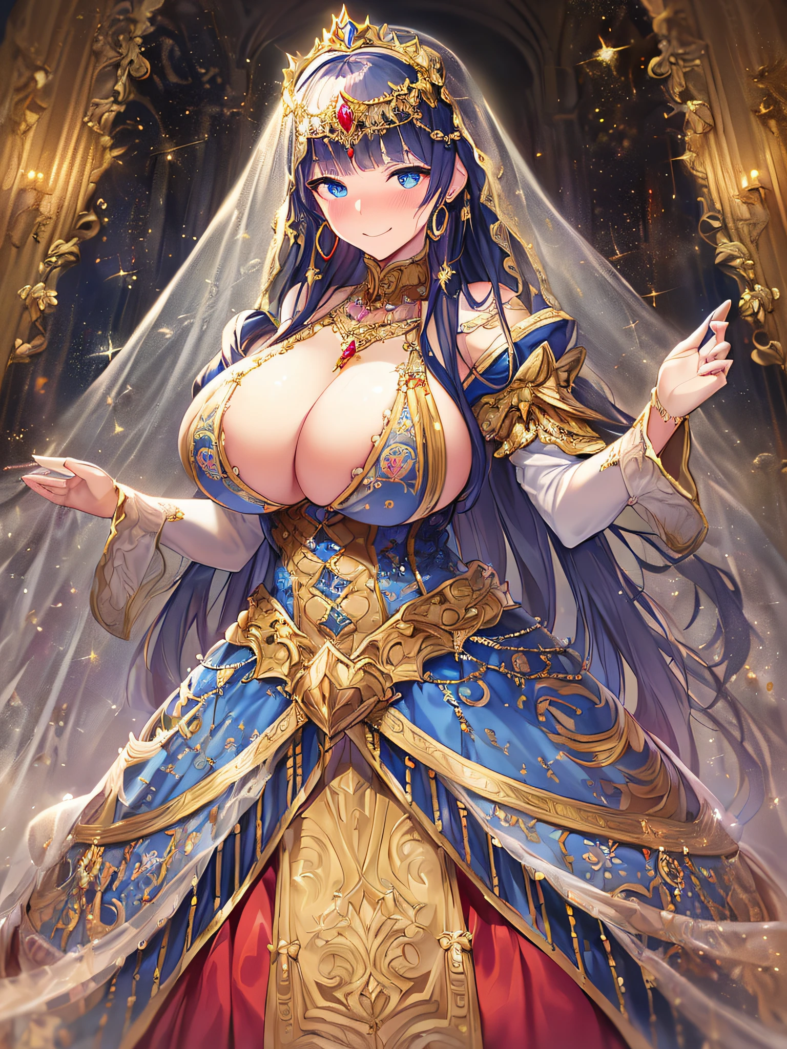 ((Anime Art Style)),(masutepiece),(Best Quality), (Super Detail),((Very delicate and beautiful)),((Full body portrait)),((Stand in the garden)),((Solo)),(((One princess in Gorgeous embroidery and jeweled very gorgeous princess Rococo ballgown with voluminous full length hoop skirt))),(enormous Crinoline Hoop Skirt),Long Train,Gorgeous embroidery and jewelry,(((very gigantic boobs,Skindentation))),((large amount of straight hair,extremely voluminous Hair,Very Long Straight Hair)),(finely detailed face and eyes),((Seductive smile,embarrassed)),(extremely gorgeousfull hair ornament,very gorgeous tiara adorned with bling-bling jewels),Glitter Gorgeous Gemstone Jewelry,Gorgeous Long Veil,(opera gloves),(Beautiful background),(Full body),((Gorgeous embroidery and jeweled gorgeous princess Rococo ballgown with voluminous full length hoop skirt)),