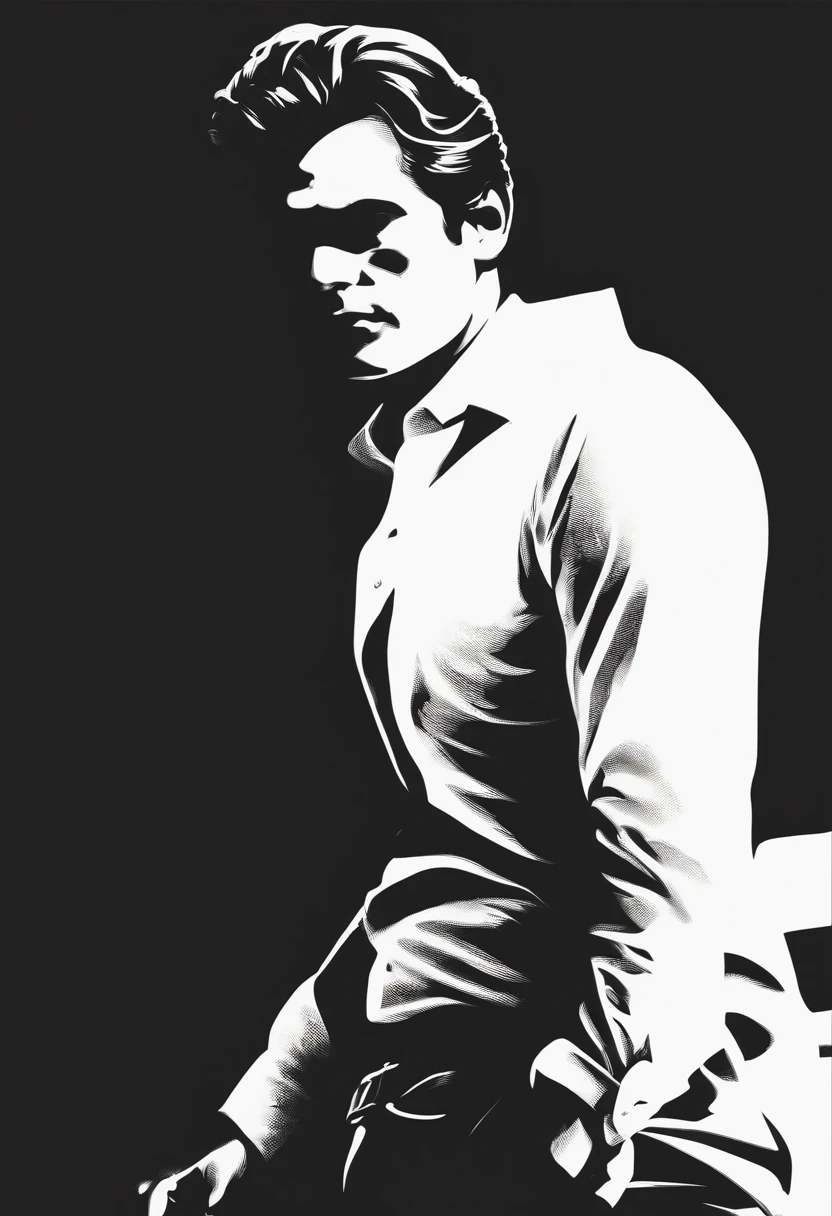 Alafed image of a man in a white shirt and black pants, Halftone effect, half tone, stylized silhouette, drawn with photoshop, black and white vector art, Posterized, Halftone print, vectorized, detailed silhouette, vectorized, single silhouette figure, created in adobe illustrator, computer generated, drawn with dots